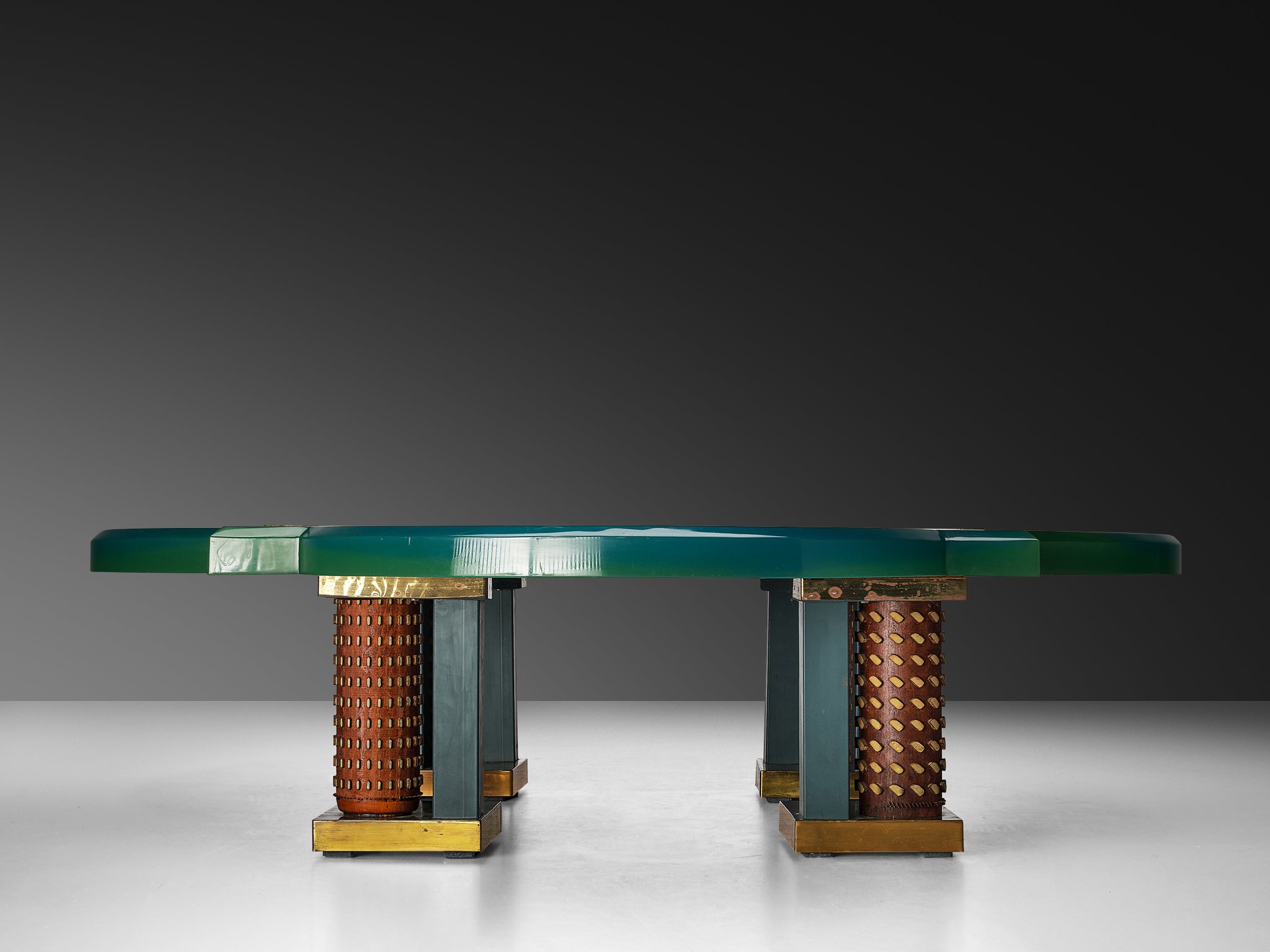 Unique Armand Jonckers Coffee Table in Green Resin and Copper Tables Morentz