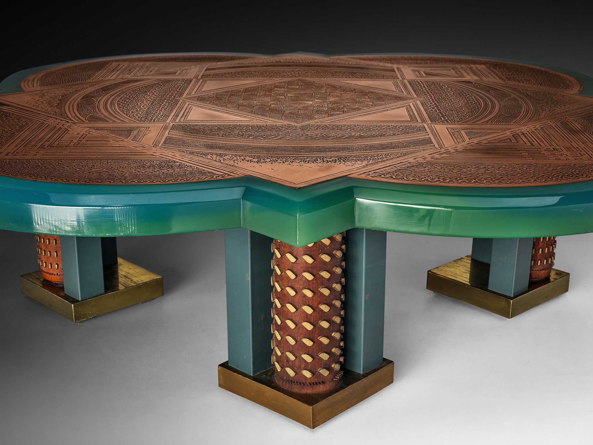 Unique Armand Jonckers Coffee Table in Green Resin and Copper