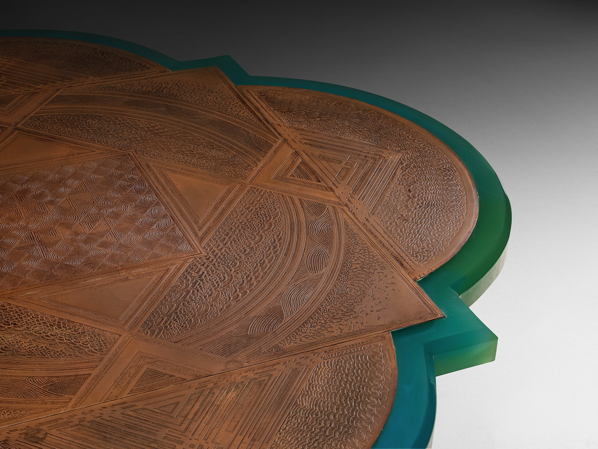 Armand Jonckers Unique Coffee Table in Green Resin and Copper Tables Morentz