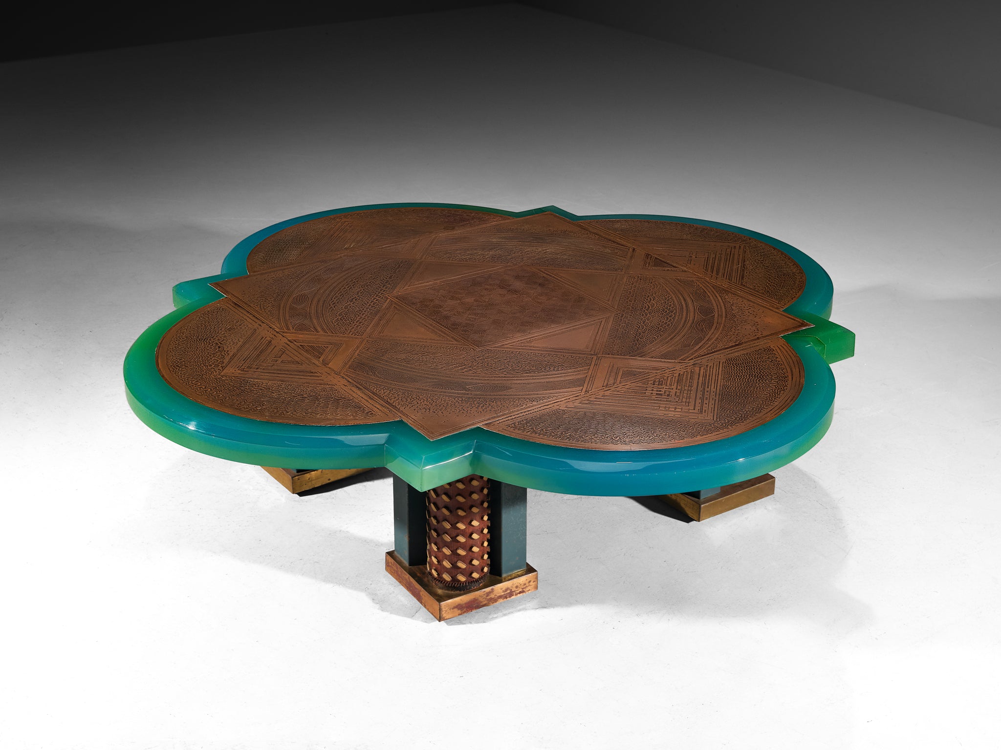Armand Jonckers Unique Coffee Table in Green Resin and Copper Tables Morentz