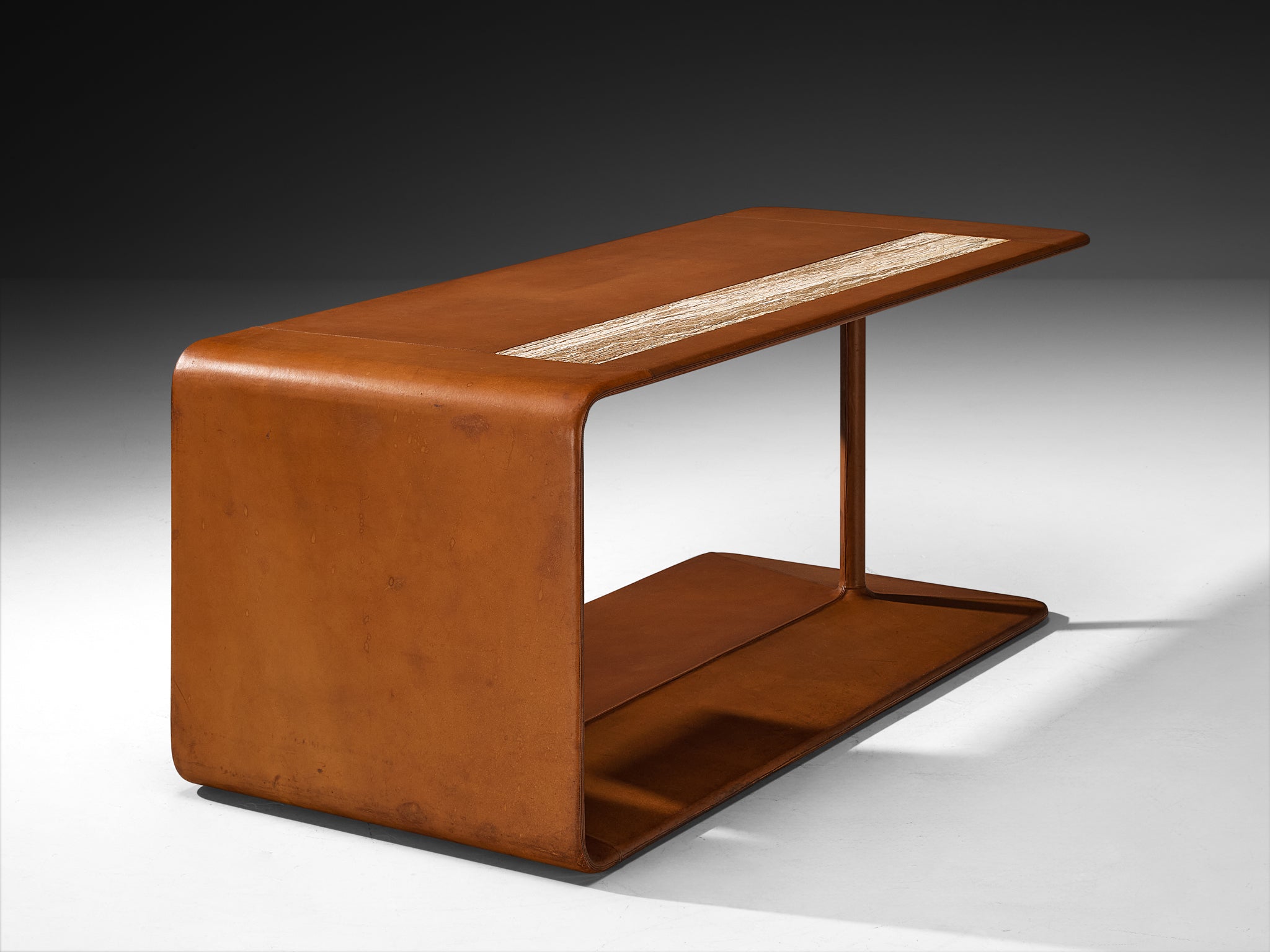 Rolf Thies Unique Free-Standing Desk in Cognac Leather and Marble Tables Morentz