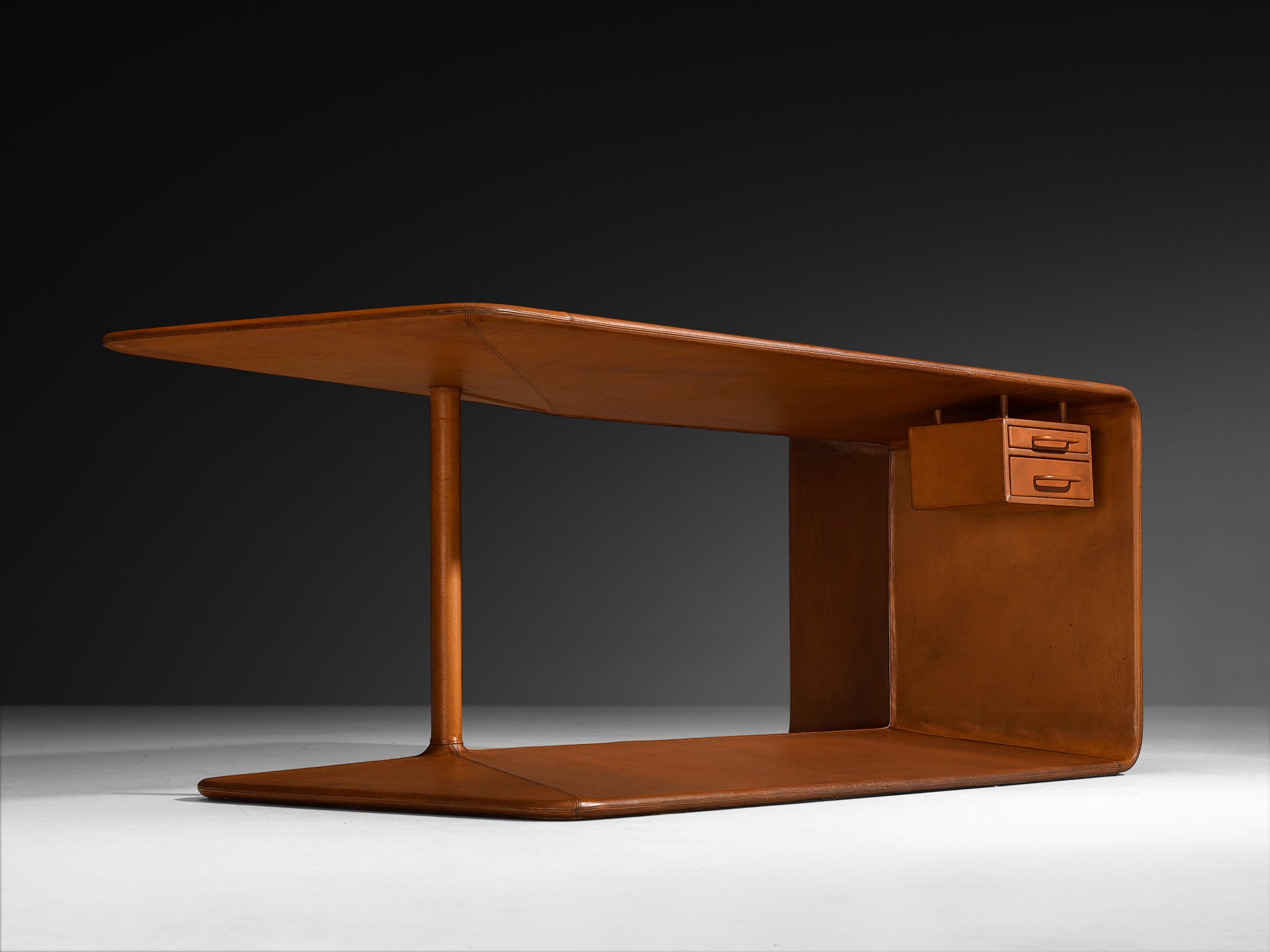 Rolf Thies Unique Free-Standing Desk in Cognac Leather and Marble Tables Morentz