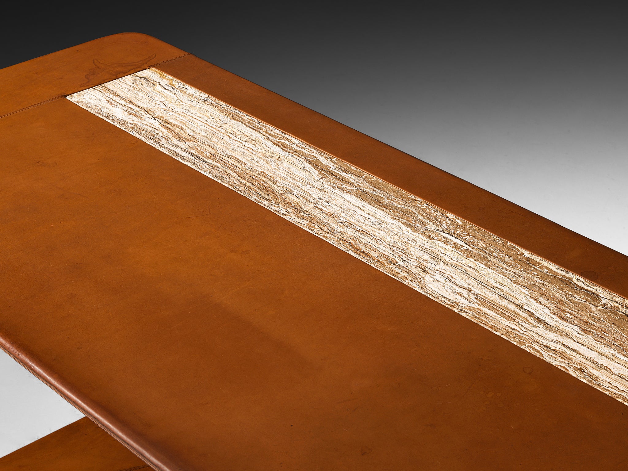 Rolf Thies Unique Free-Standing Desk in Cognac Leather and Marble Tables Morentz