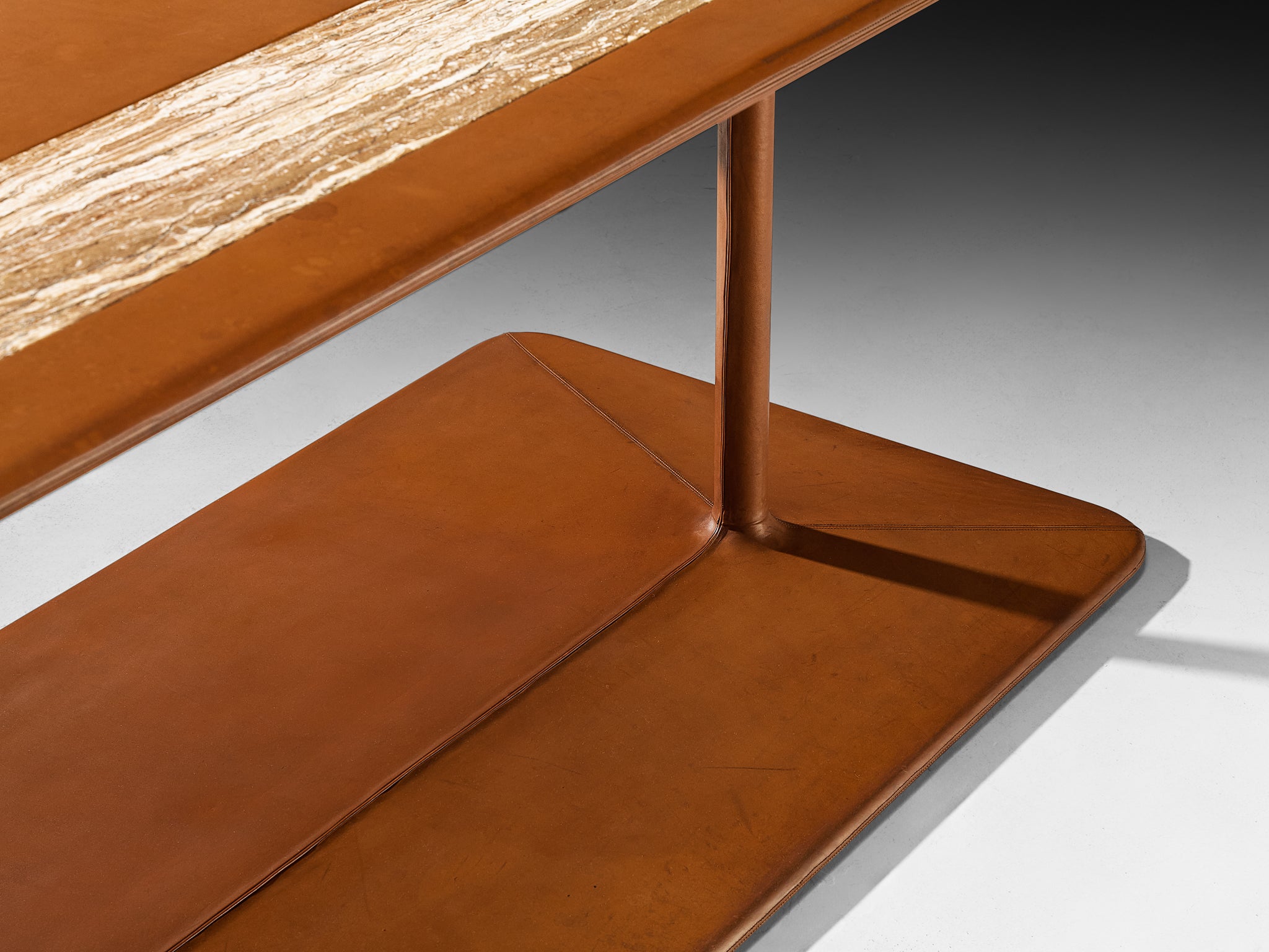 Rolf Thies Unique Free-Standing Desk in Cognac Leather and Marble Tables Morentz