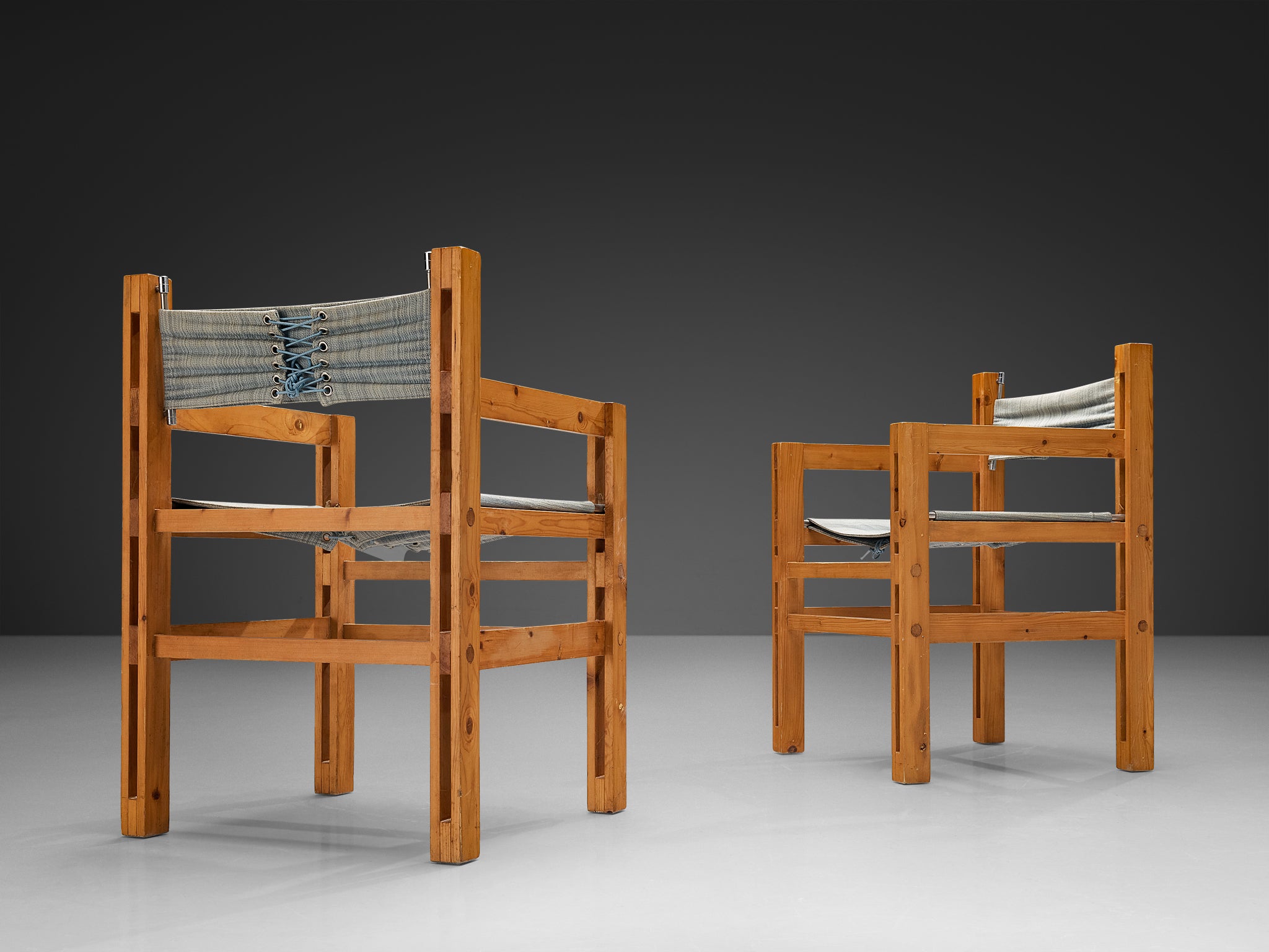 Italian Set of Six Armchairs in Pine with Light Blue Laced Backrest Seating Morentz