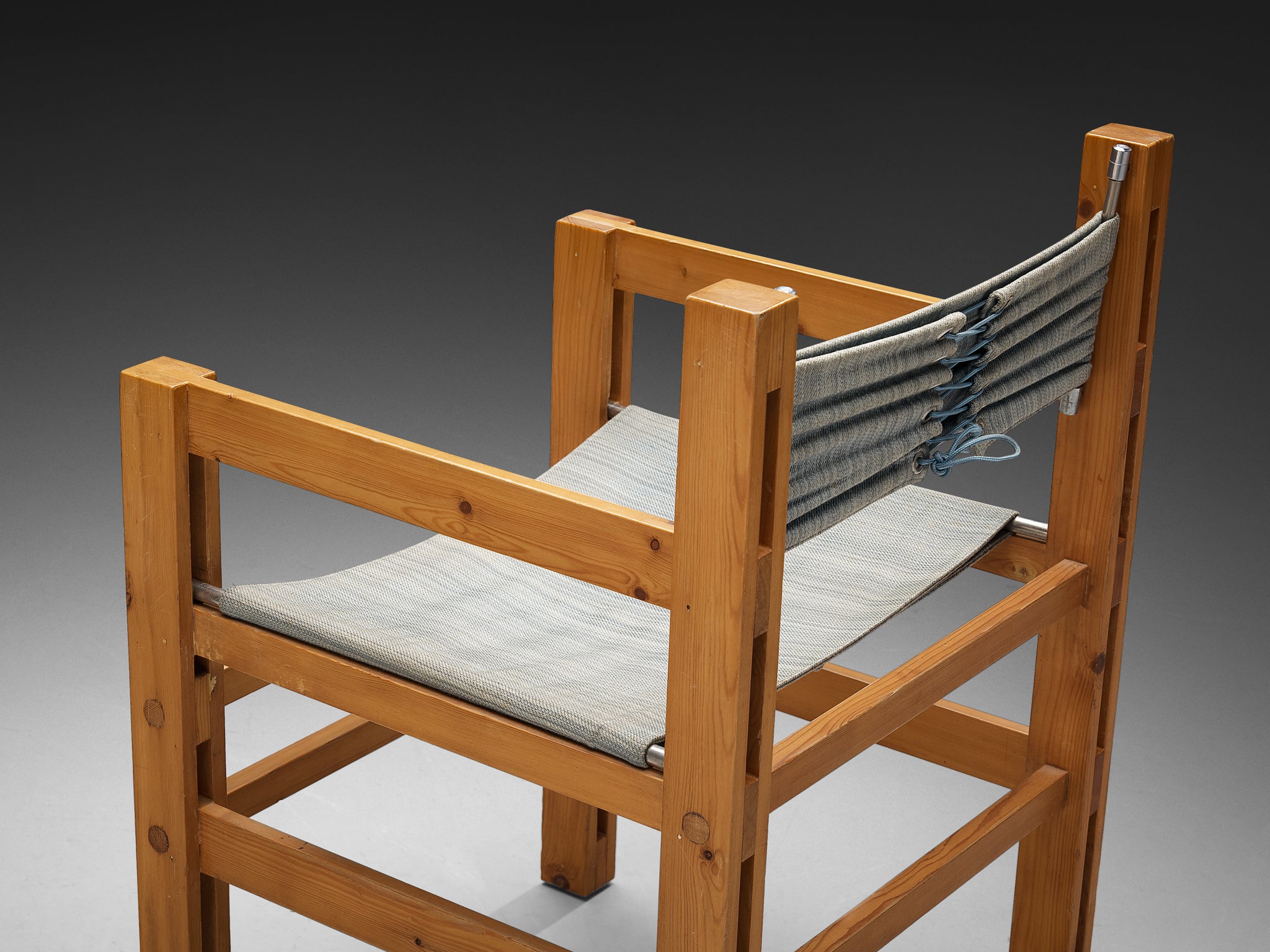 Italian Set of Six Armchairs in Pine with Light Blue Laced Backrest Seating Morentz