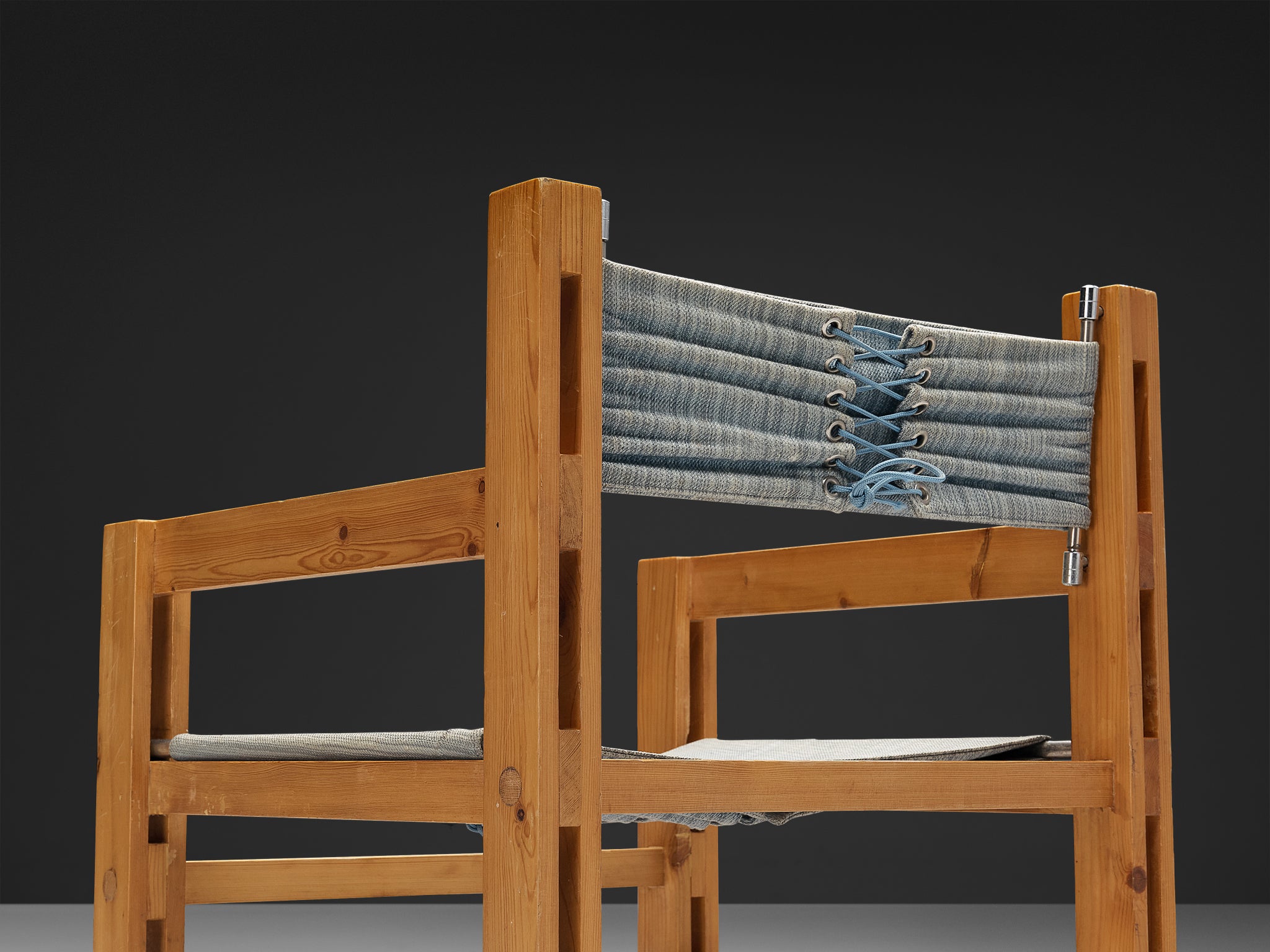 Italian Set of Six Armchairs in Pine with Light Blue Laced Backrest Seating Morentz