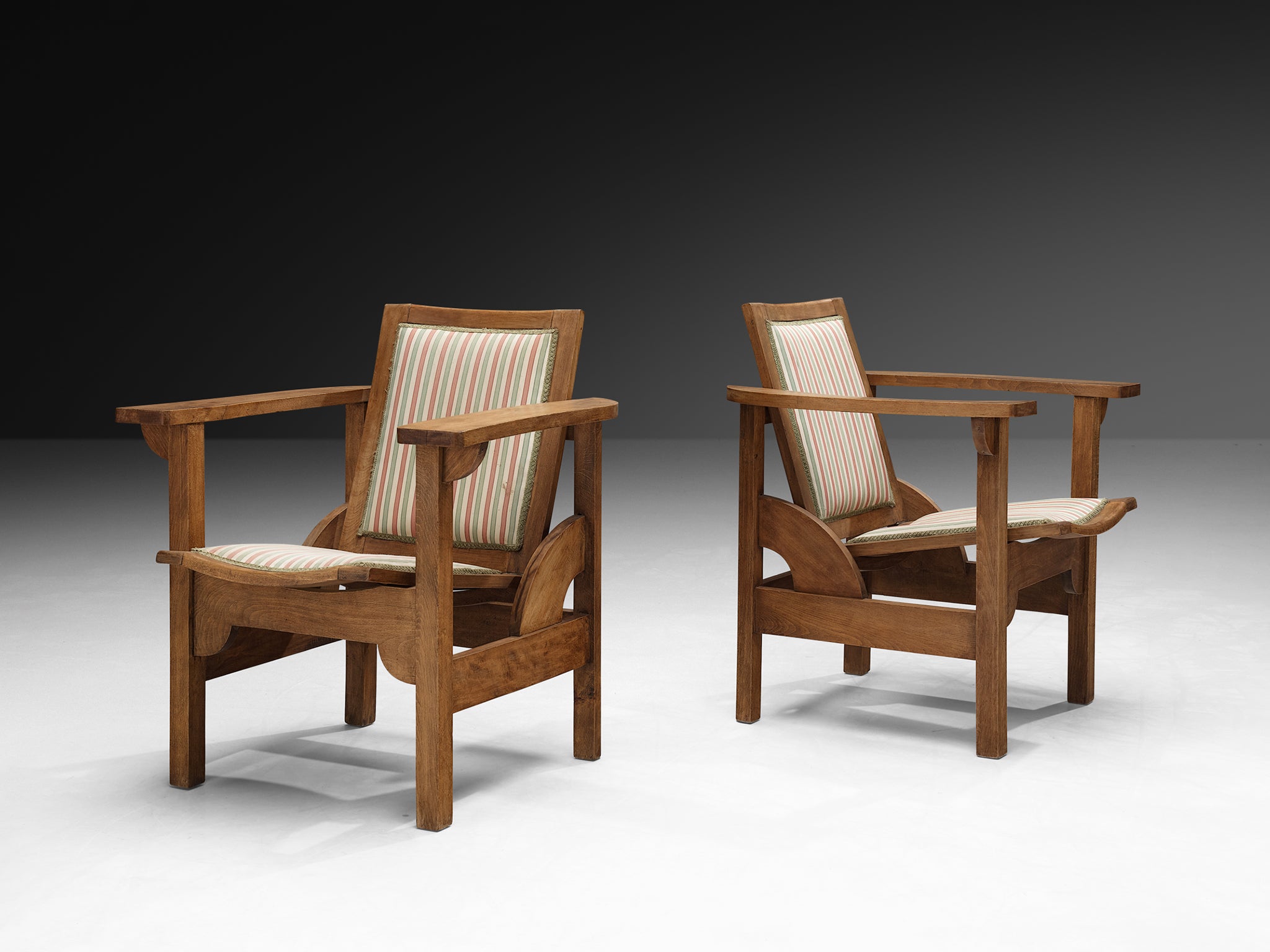 Pierre Dariel Pair of 'Hendaye' Armchairs in Wood Seating Morentz