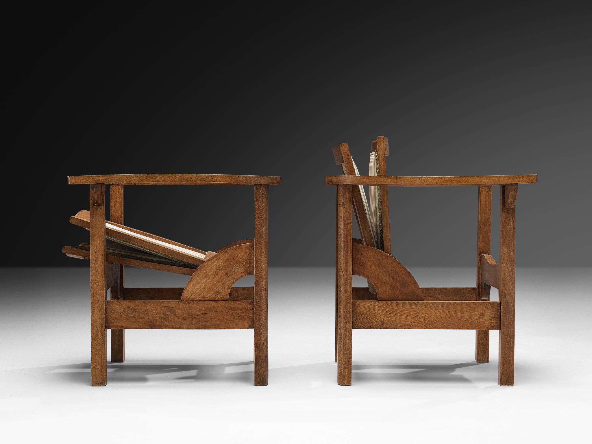 Pierre Dariel Pair of 'Hendaye' Armchairs in Wood Seating Morentz