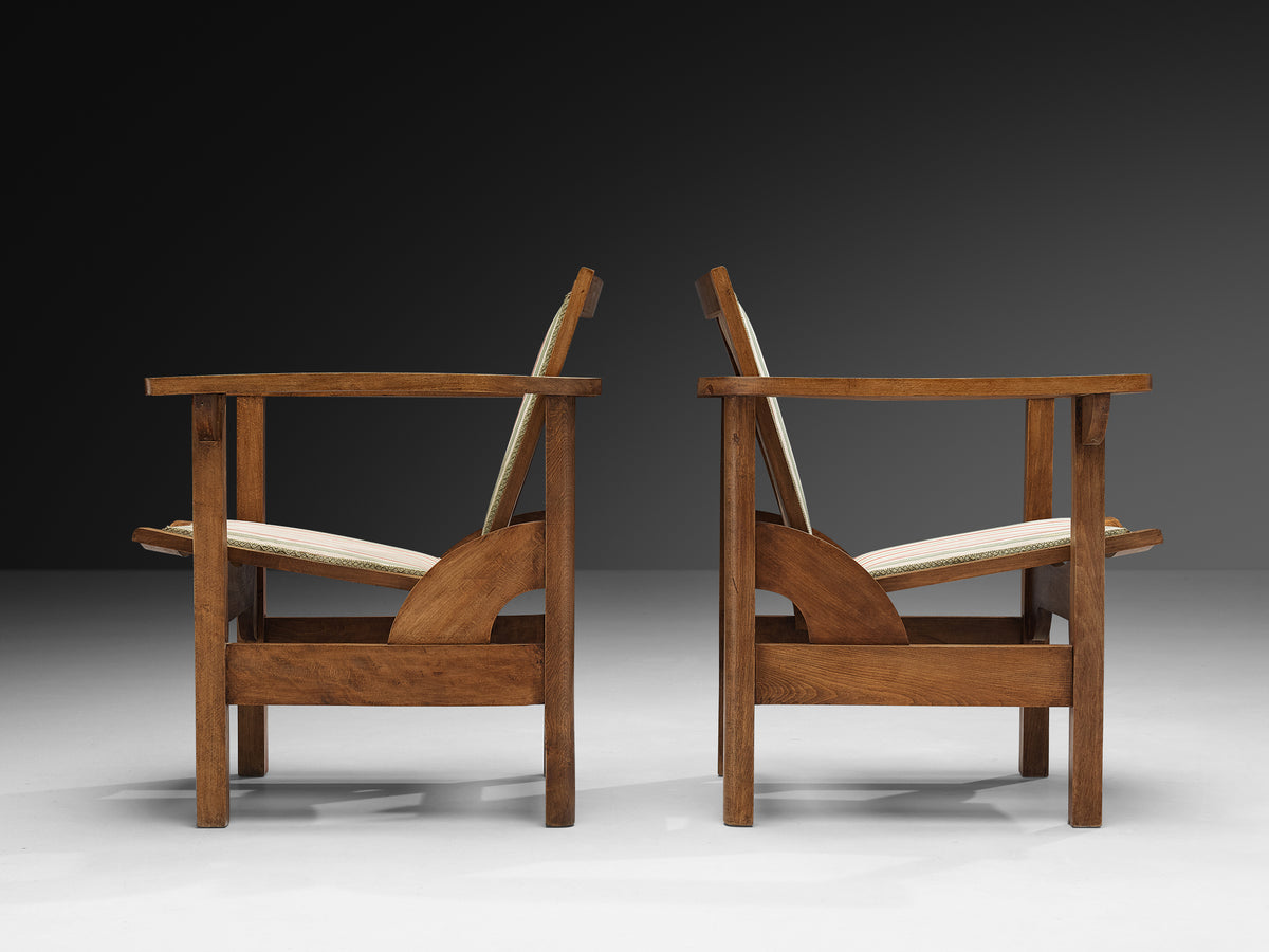 Pierre Dariel Pair of 'Hendaye' Armchairs in Wood Seating Morentz