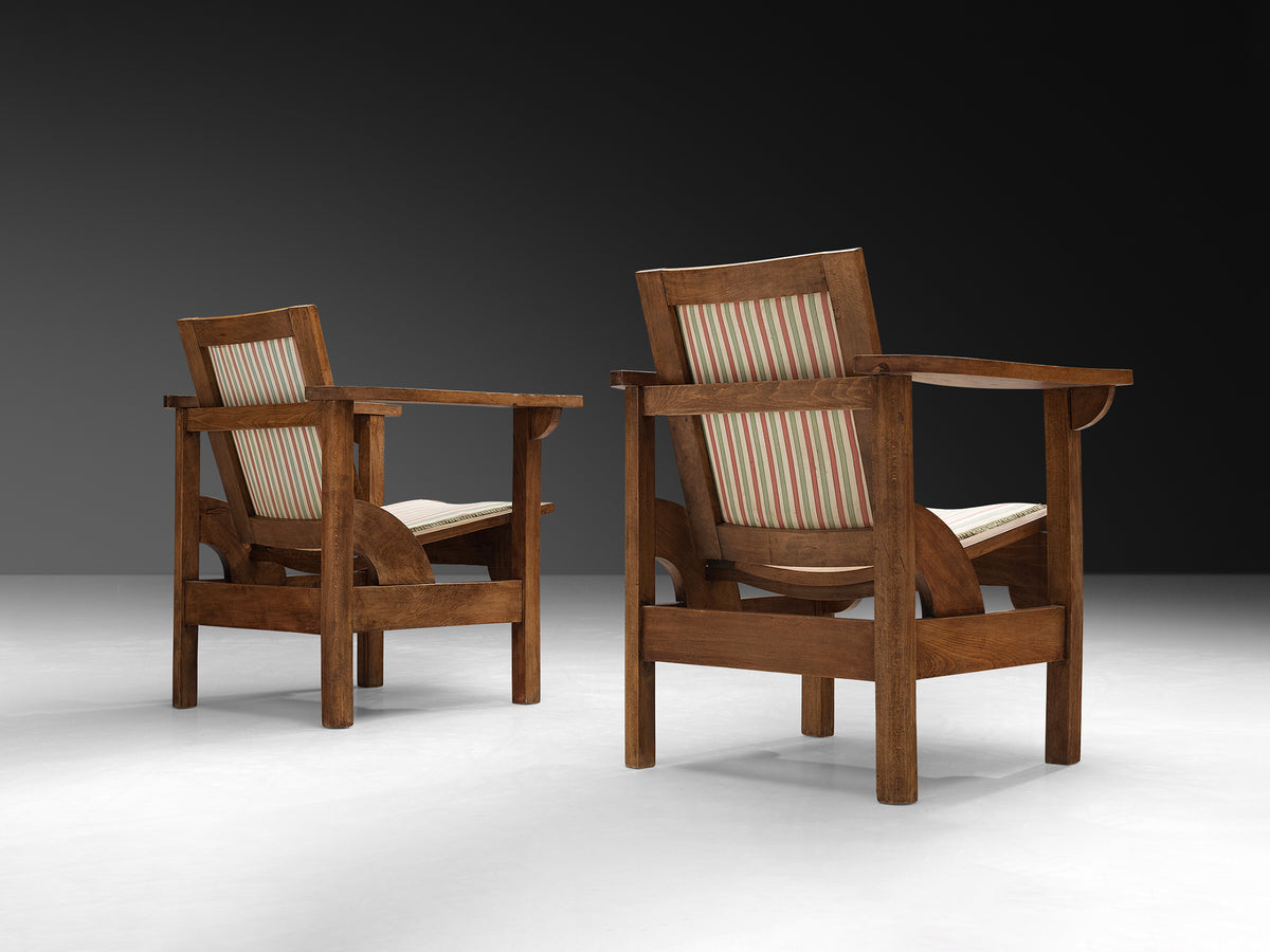 Pierre Dariel Pair of 'Hendaye' Armchairs in Wood Seating Morentz