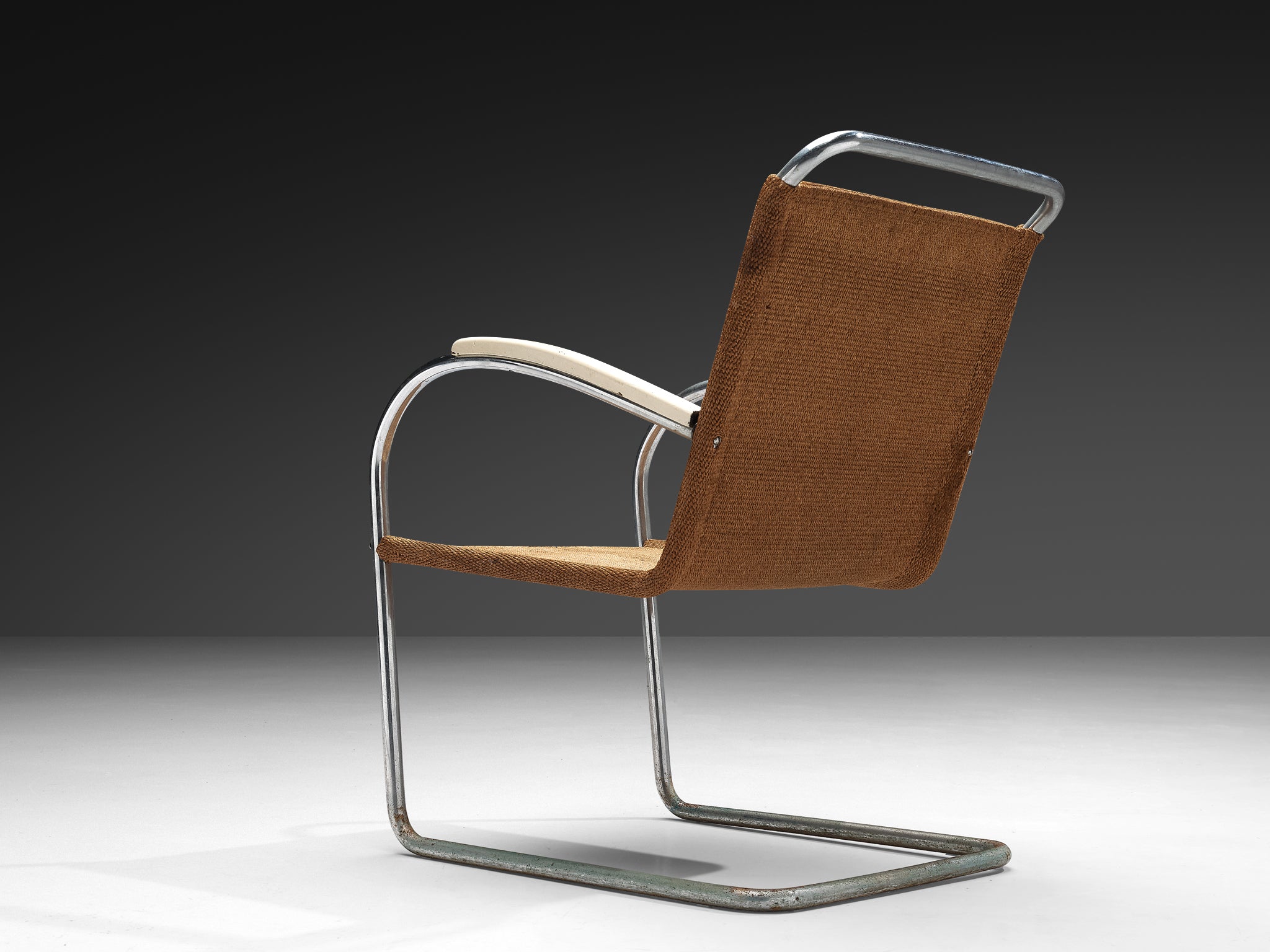 Bas van Pelt Patinated Tubular Armchair in Brown Sisal Seating Morentz