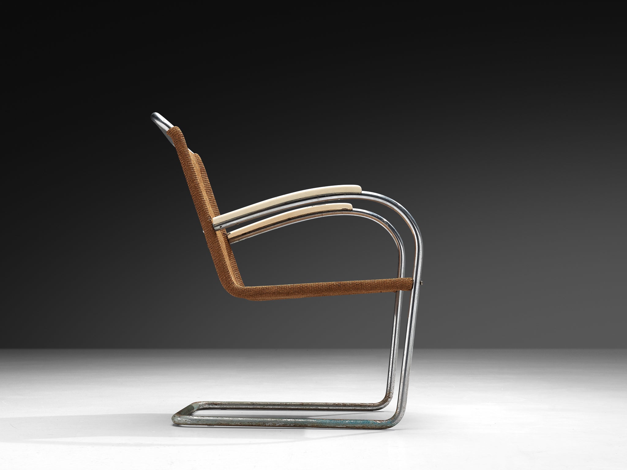 Bas van Pelt Patinated Tubular Armchair in Brown Sisal Seating Morentz