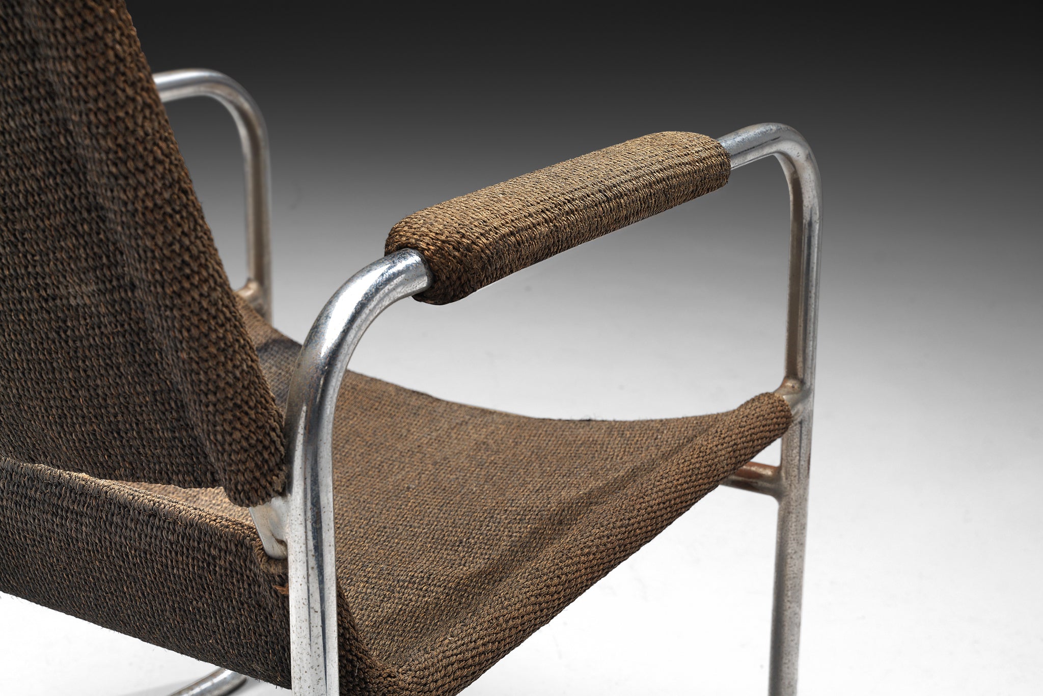 Bas Van Pelt Tubular Armchair in Original Sisal Seating Morentz