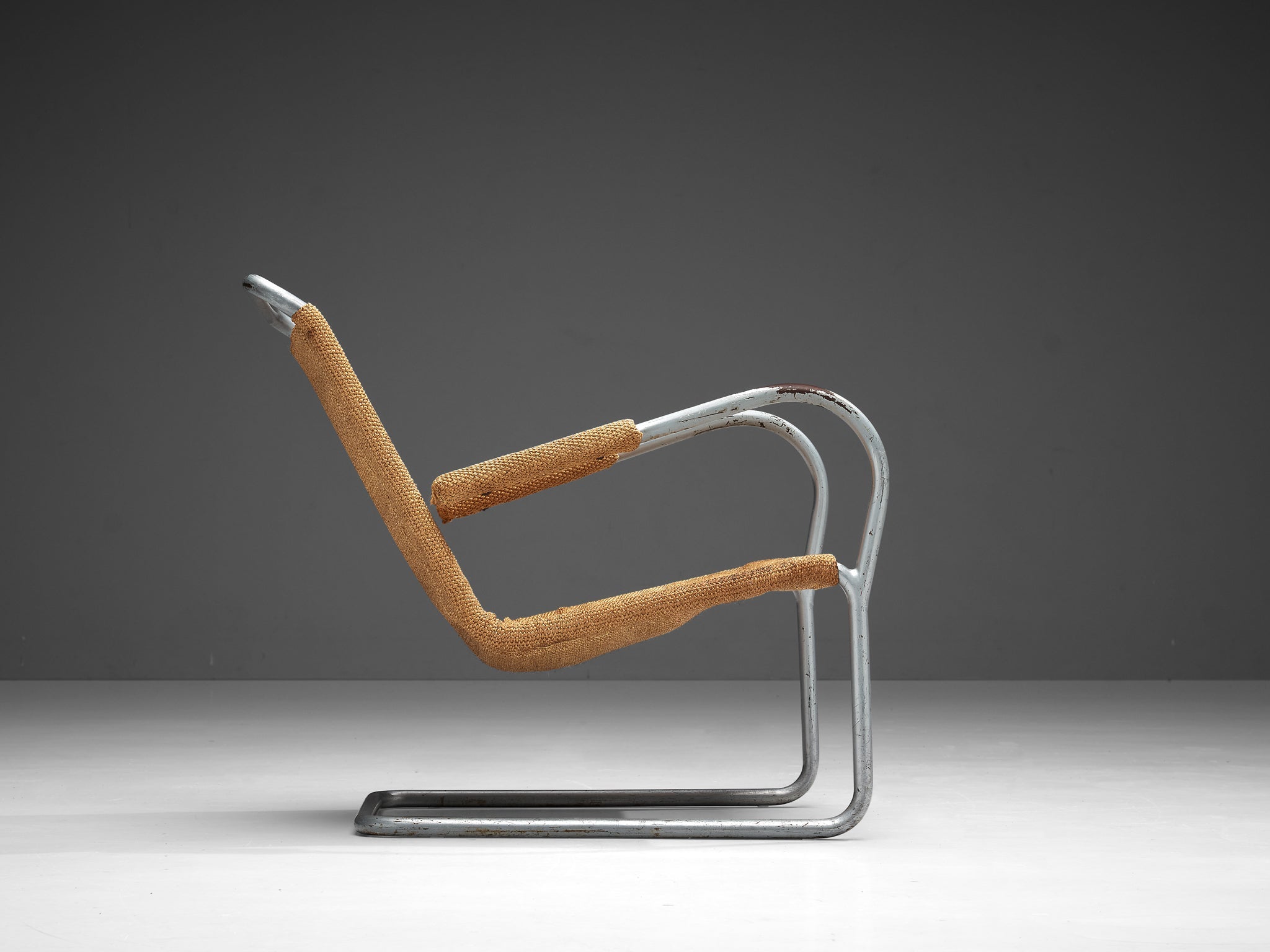 Bas Van Pelt Patinated Tubular Armchair in Metal and Sisal seating Morentz