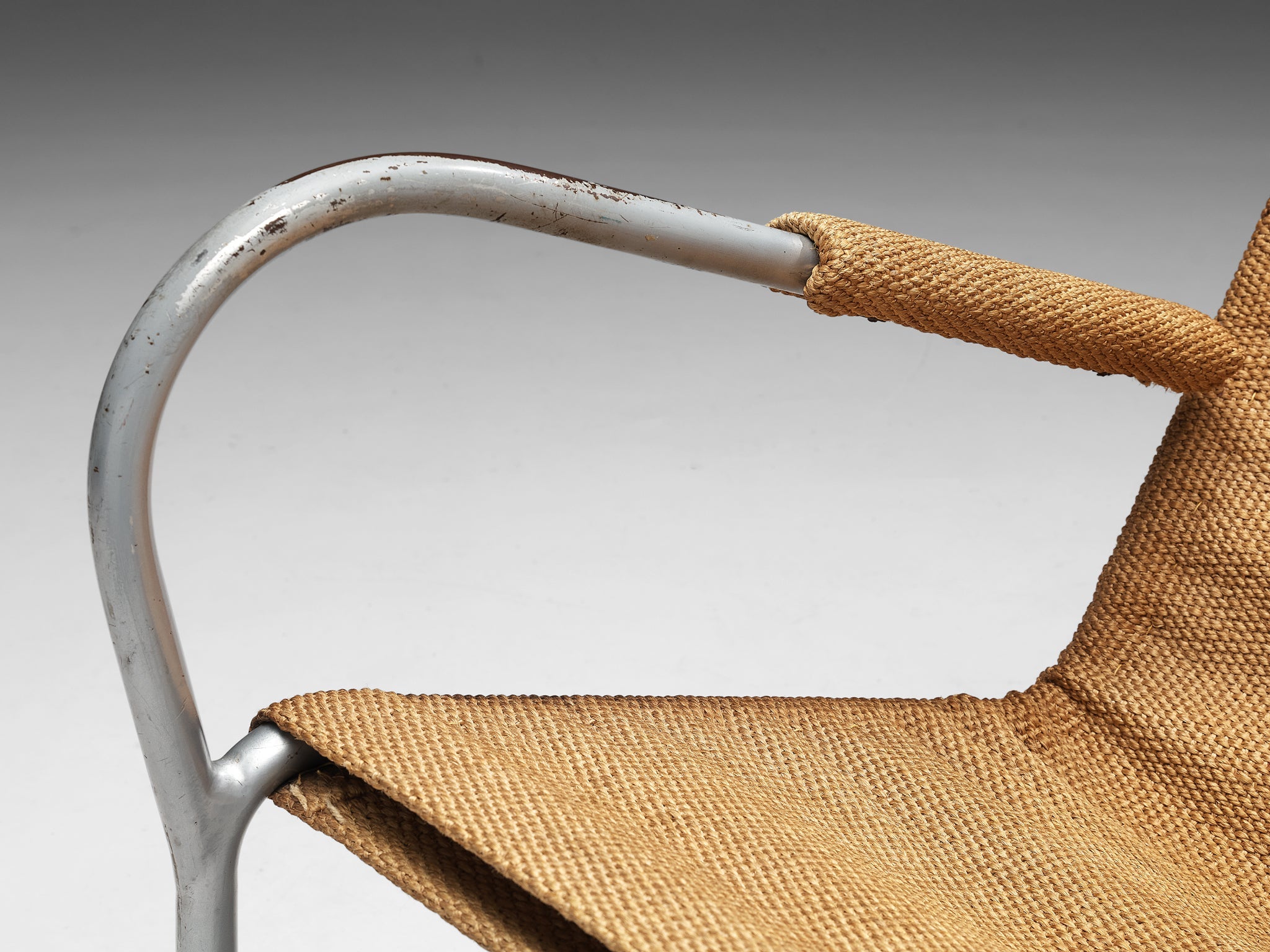 Bas Van Pelt Patinated Tubular Armchair in Metal and Sisal seating Morentz