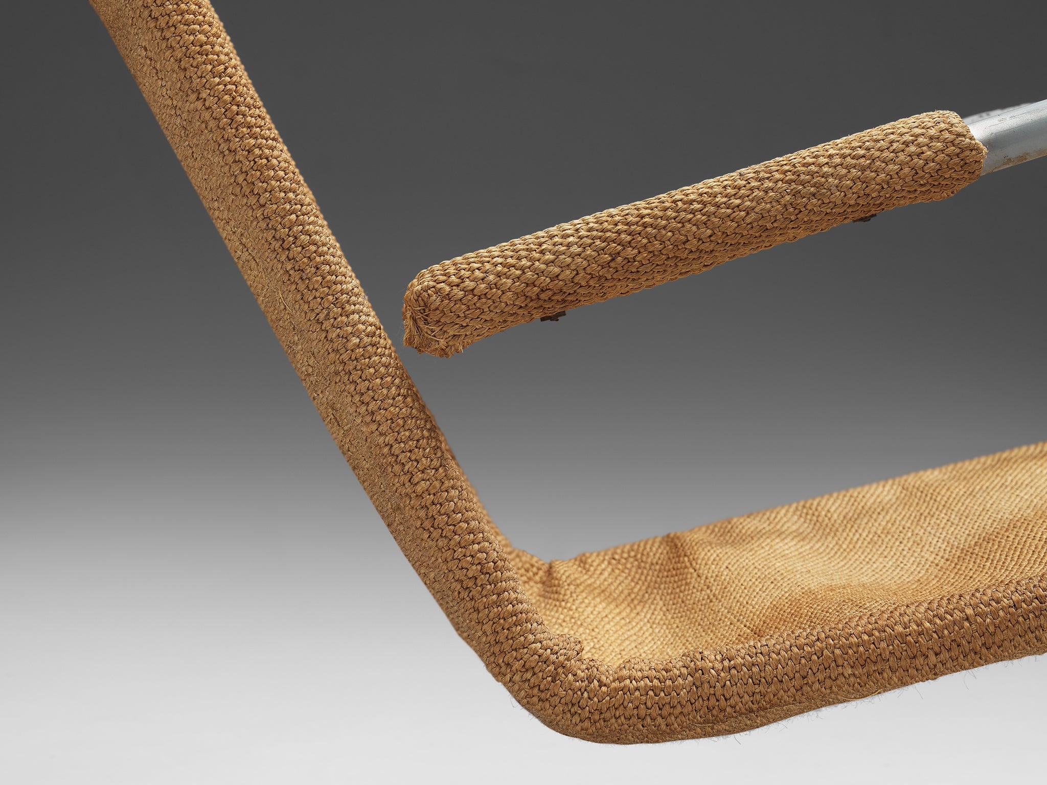 Bas Van Pelt Patinated Tubular Armchair in Metal and Sisal seating Morentz