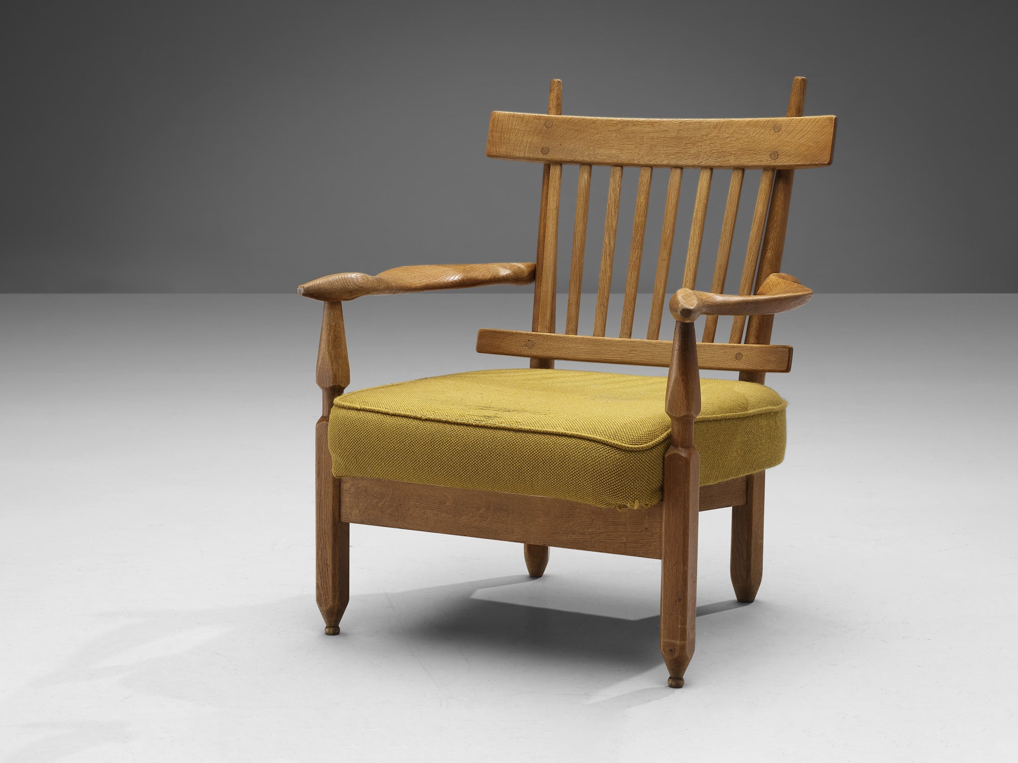 Guillerme & Chambron 'Petronille' Lounge Chair in Oak and Ocher Yellow Fabric seating Morentz