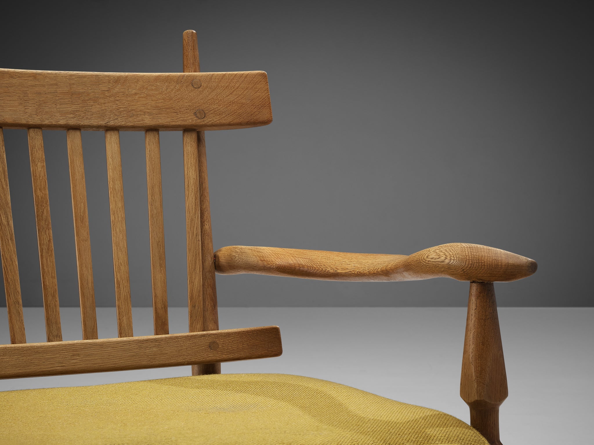 Guillerme & Chambron 'Petronille' Lounge Chair in Oak and Ocher Yellow Fabric seating Morentz