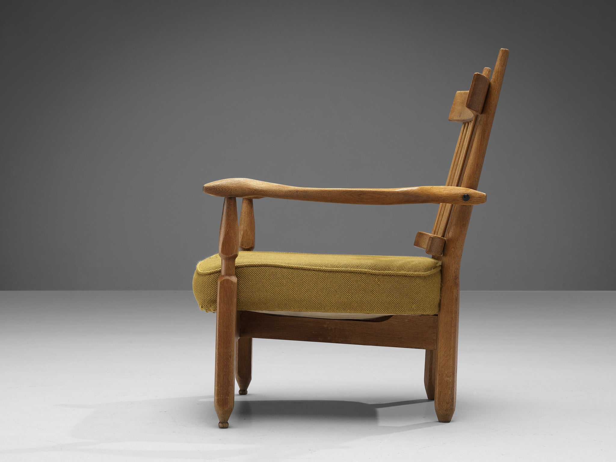 Guillerme & Chambron 'Petronille' Lounge Chair in Oak and Ocher Yellow Fabric seating Morentz
