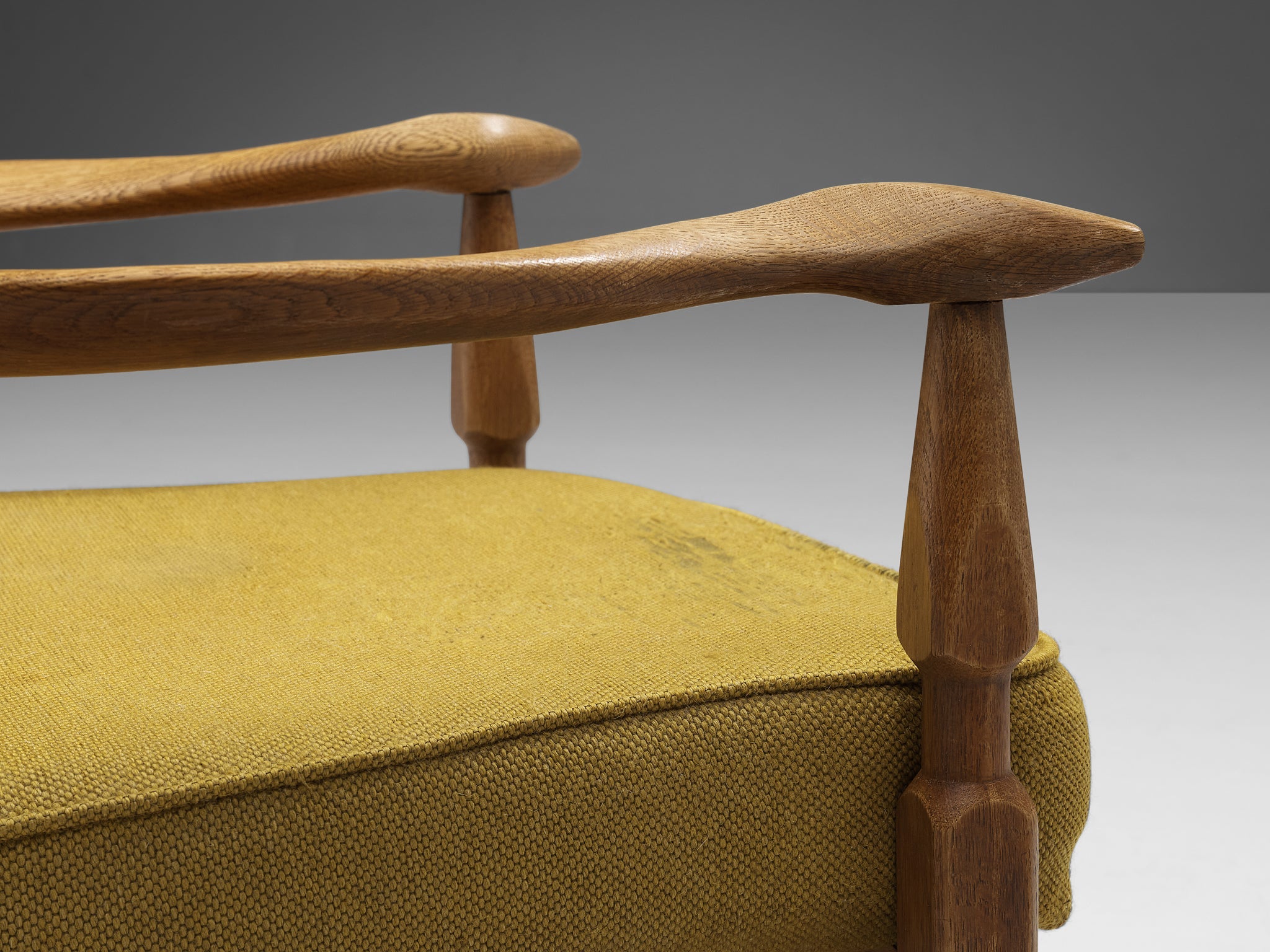 Guillerme & Chambron 'Petronille' Lounge Chair in Oak and Ocher Yellow Fabric seating Morentz