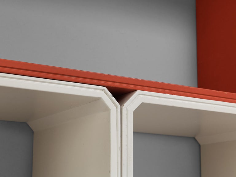 Italian Modular Cabinet in White and Red Lacquered Wood