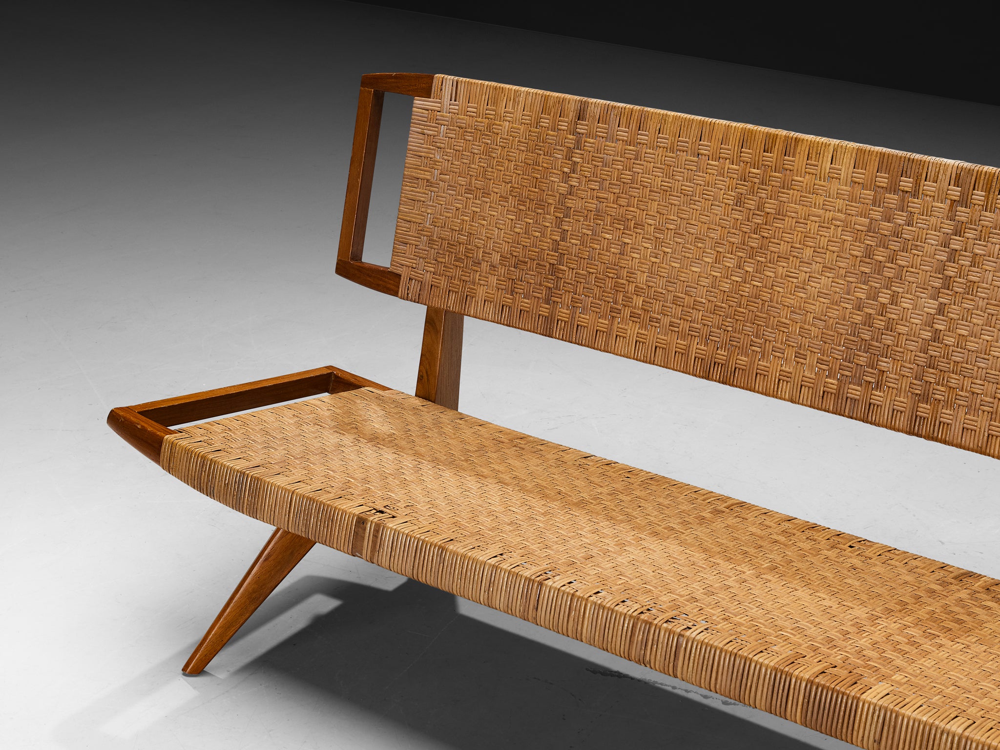 Paul Láslzó Bench in Mahogany and Cane Seating Morentz