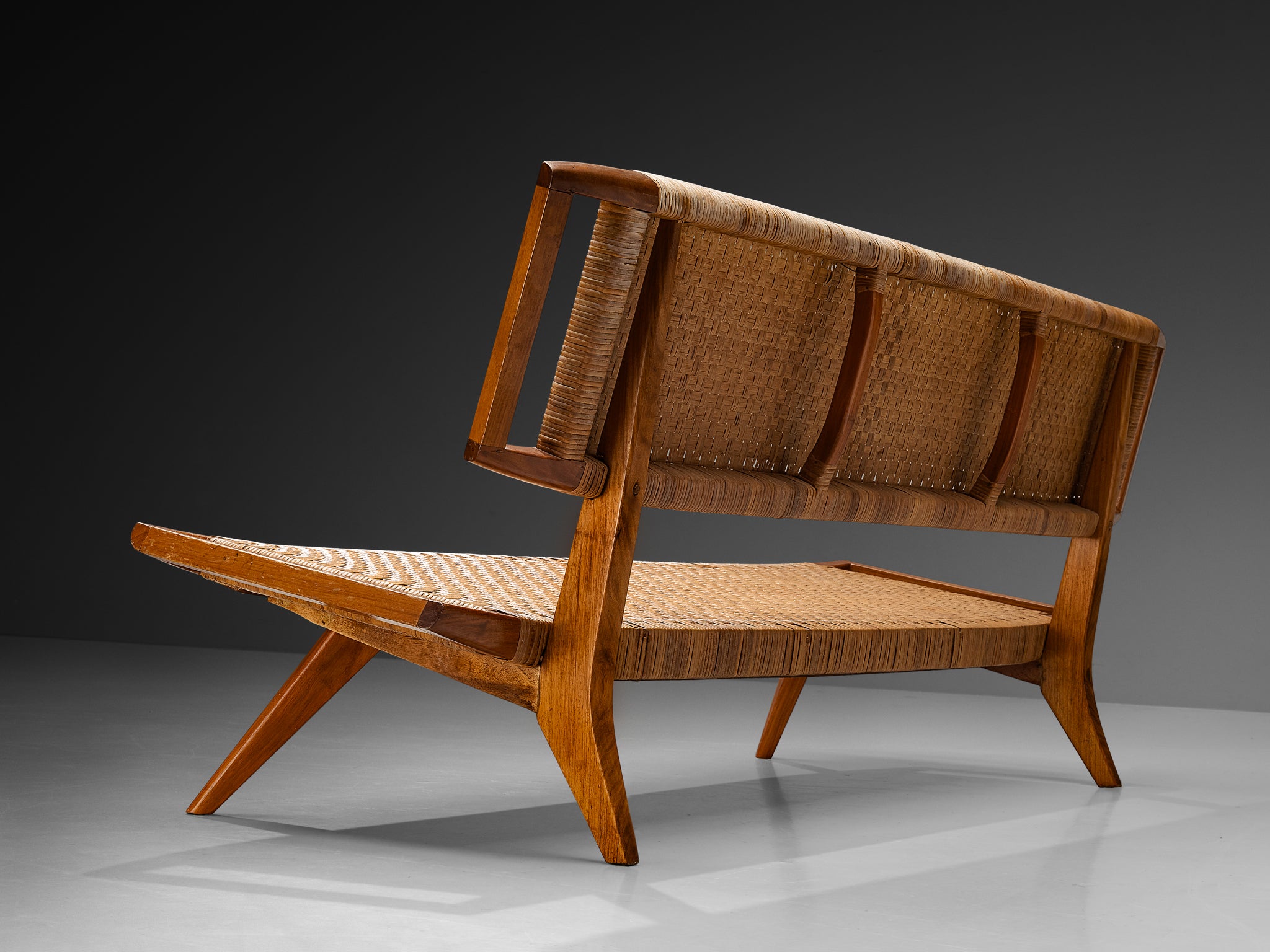 Paul Láslzó Bench in Mahogany and Cane Seating Morentz