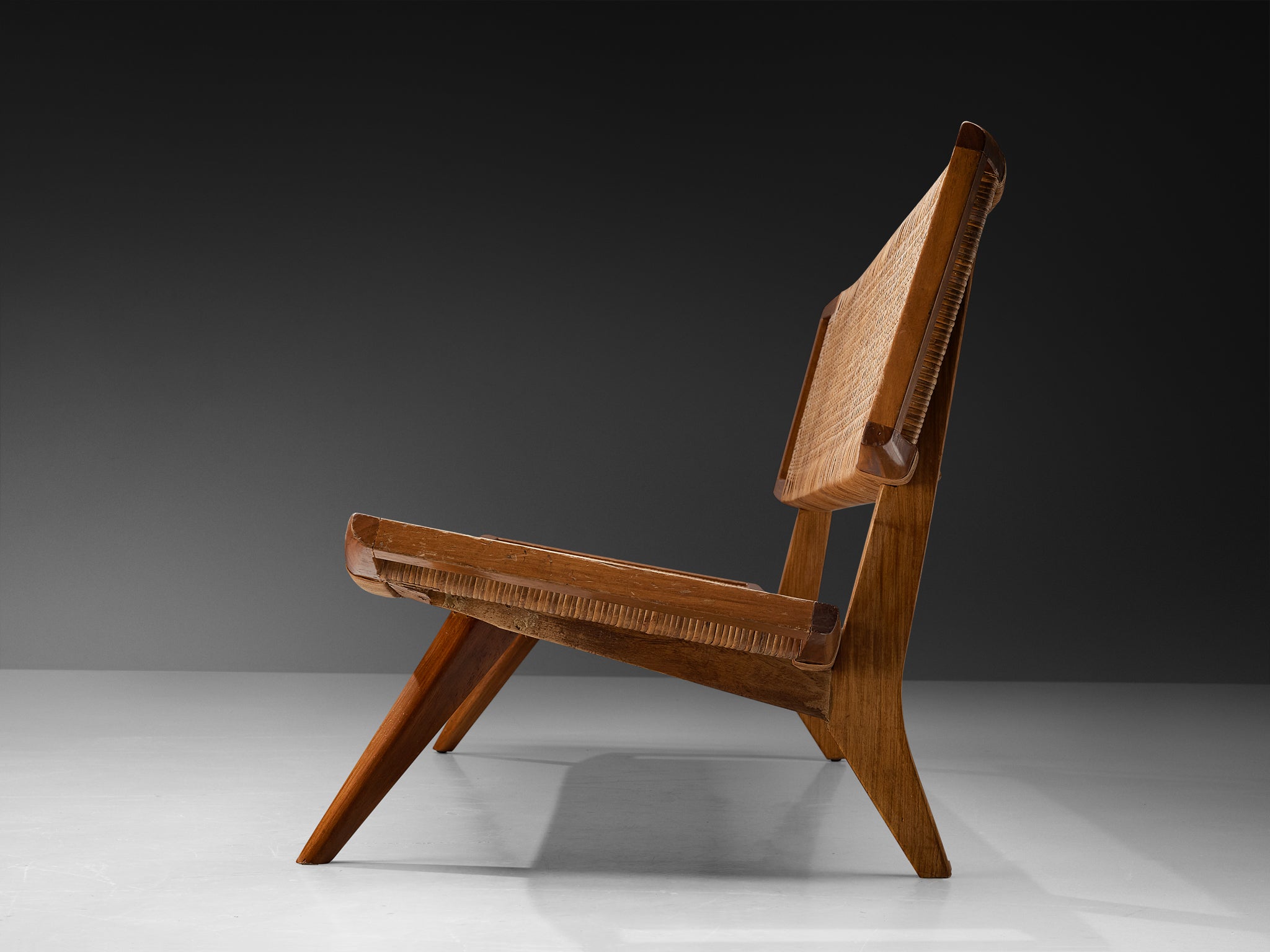 Paul Láslzó Bench in Mahogany and Cane Seating Morentz
