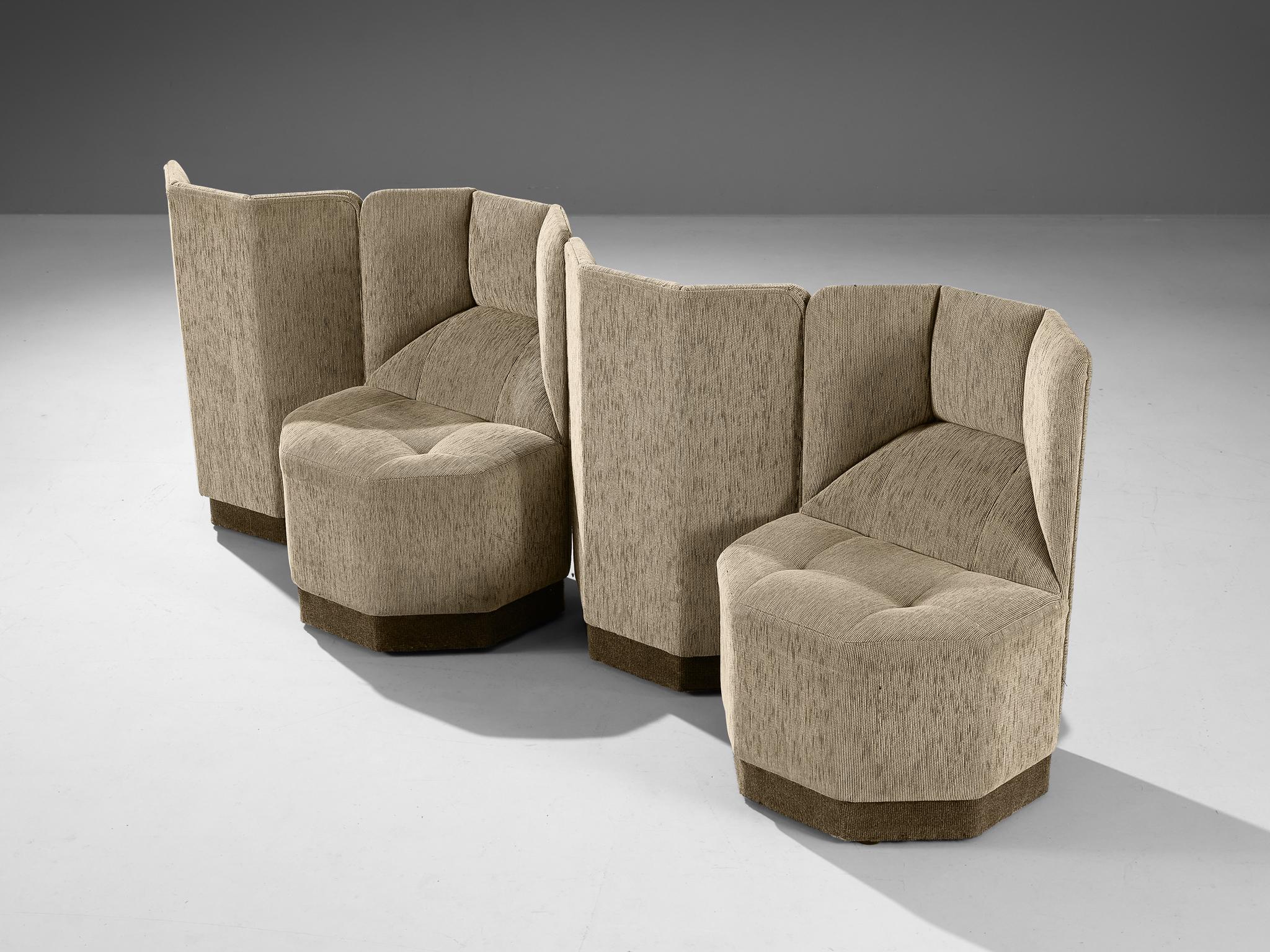 Octagonal Modular Side Chairs in Grey Fabric Upholstery