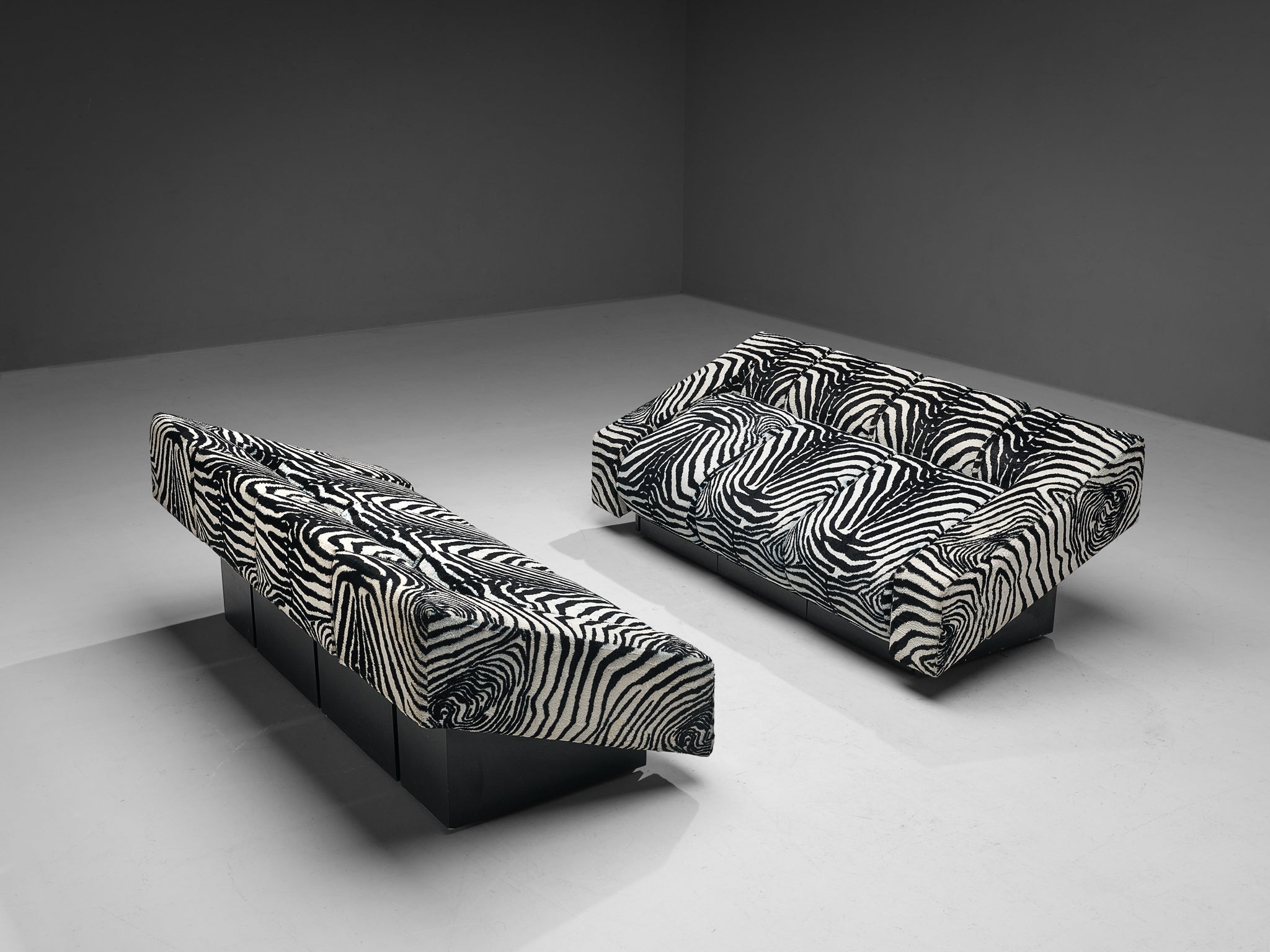 Mario Botta for Alias Pair of 'Obliqua' Sofas in Zebra Print Upholstery seating Morentz
