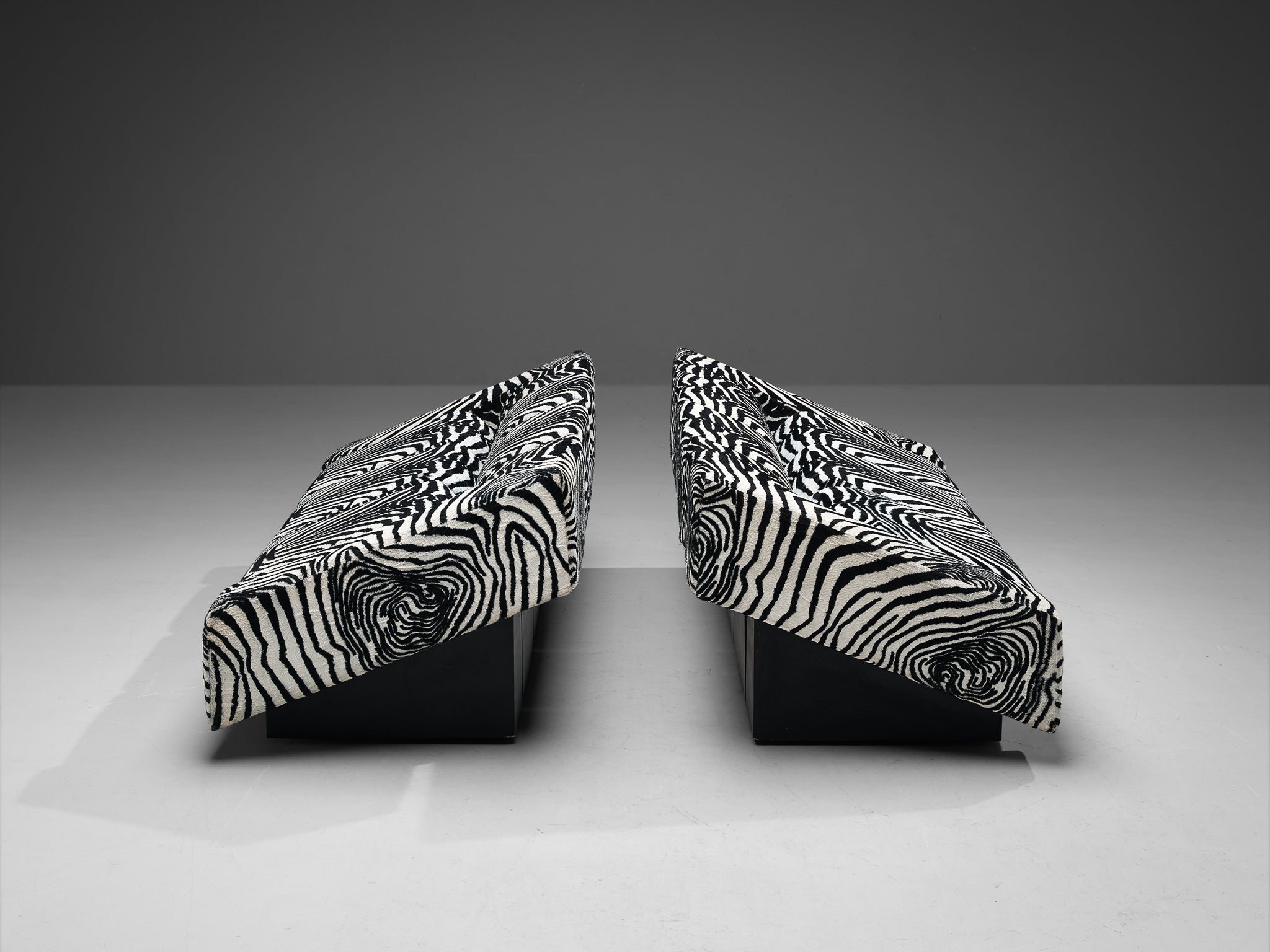 Mario Botta for Alias Pair of 'Obliqua' Sofas in Zebra Print Upholstery seating Morentz