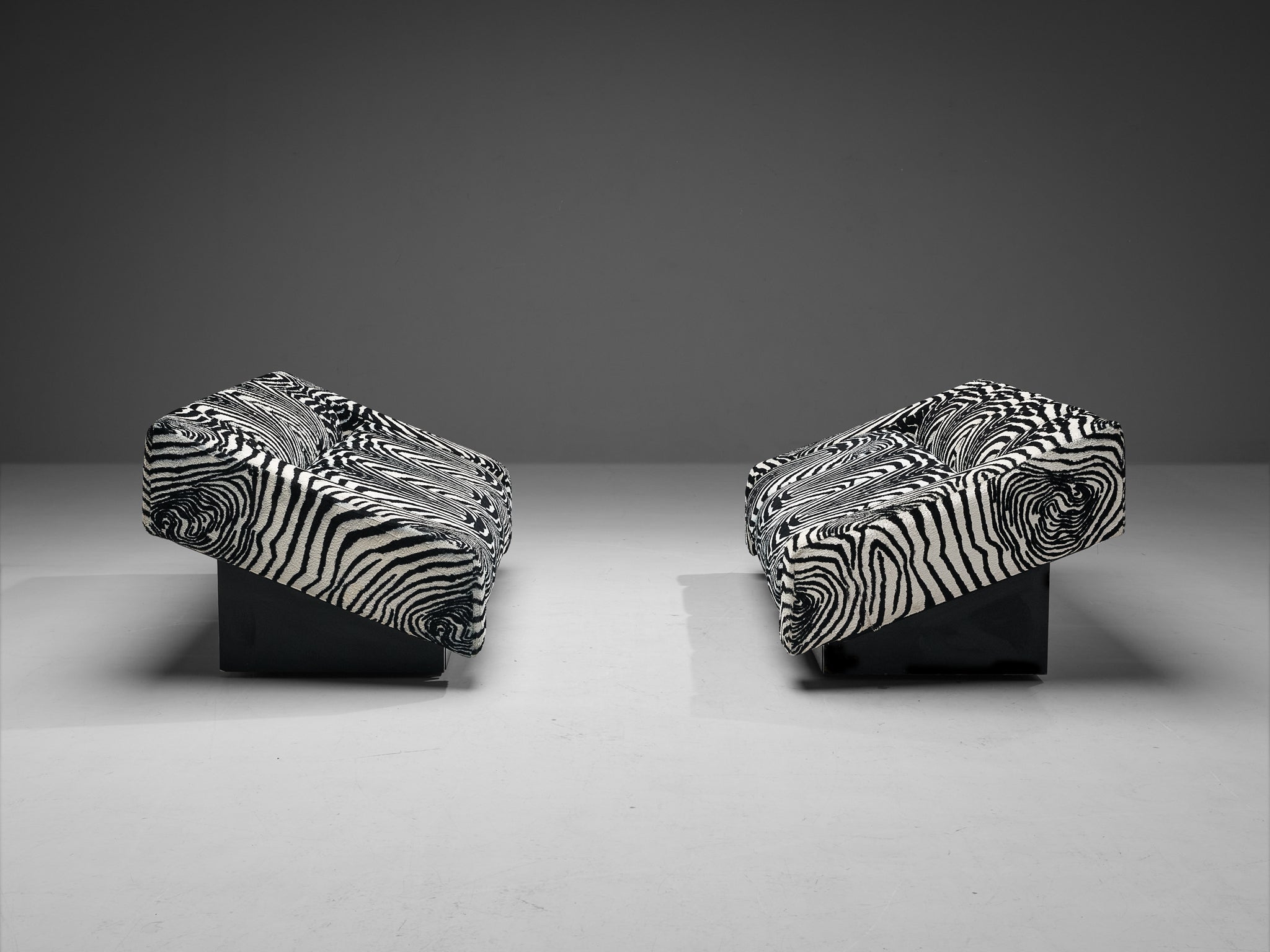 Mario Botta for Alias Pair of 'Obliqua' Sofas in Zebra Print Upholstery seating Morentz
