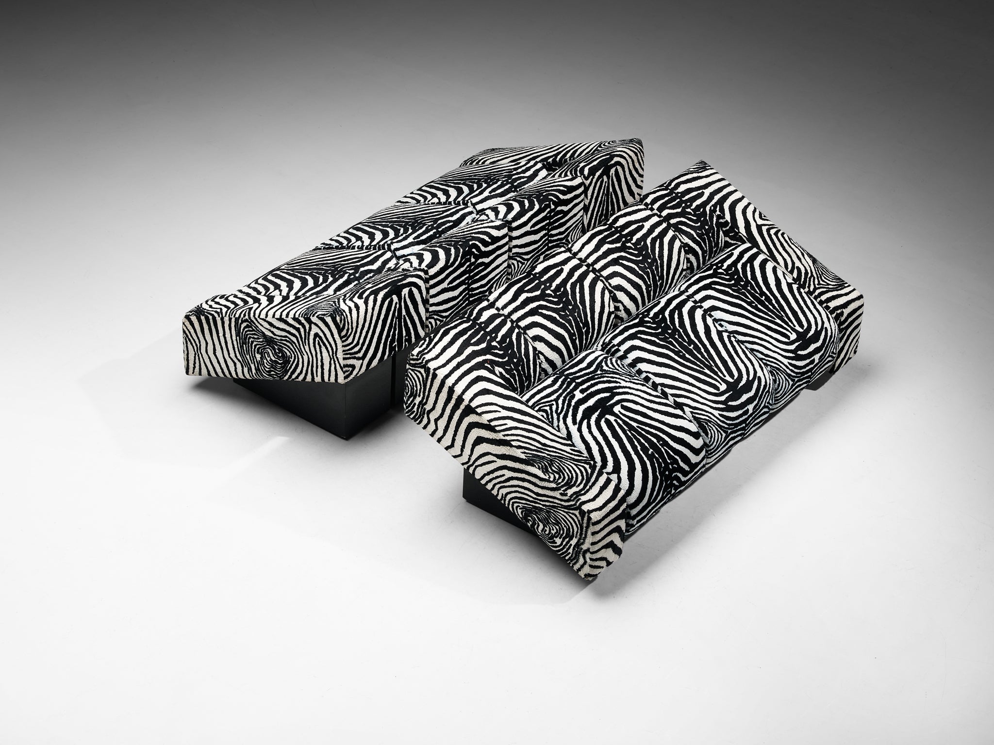 Mario Botta for Alias Pair of 'Obliqua' Sofas in Zebra Print Upholstery seating Morentz