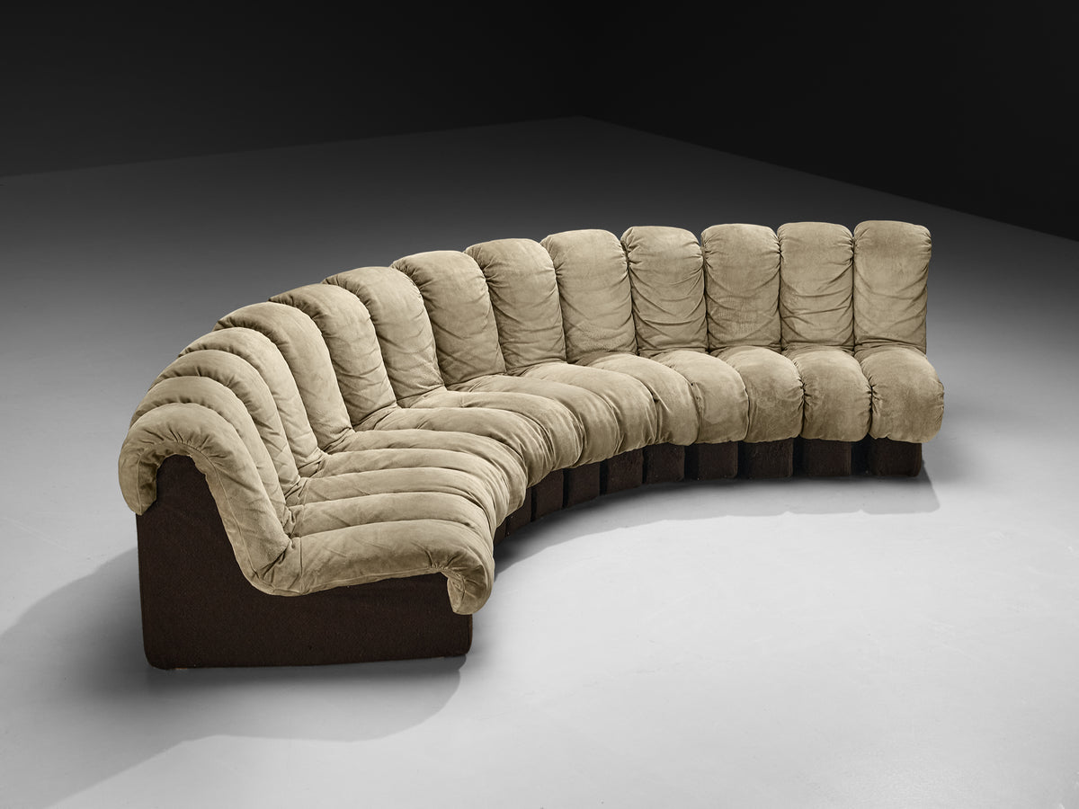 De Sede DS-600 'Snake' Sectional Sofa in Warm Sage Colored Suede Seating Morentz