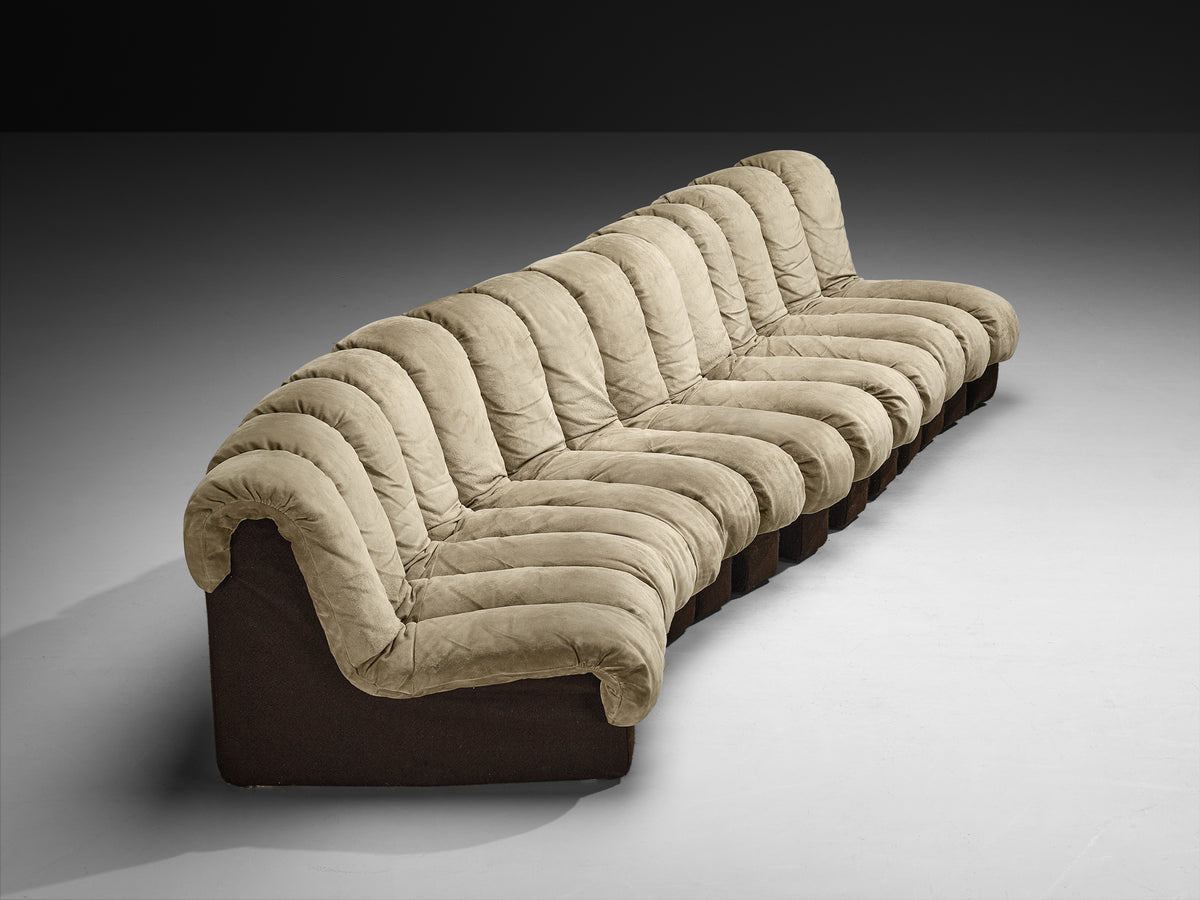 De Sede DS-600 'Snake' Sectional Sofa in Warm Sage Colored Suede Seating Morentz
