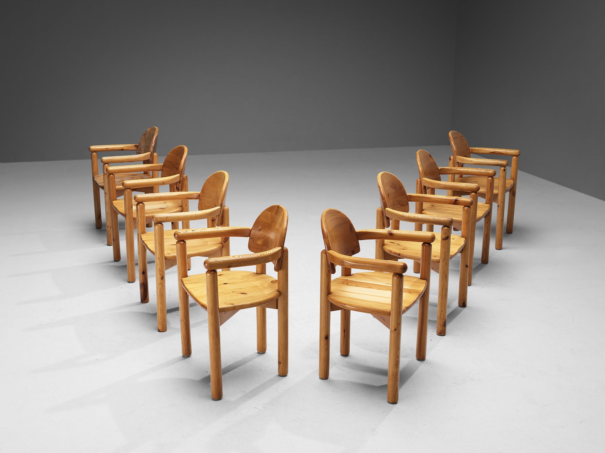 Rainer Daumiller Set of Eight Armchairs in Solid Pine seating Morentz