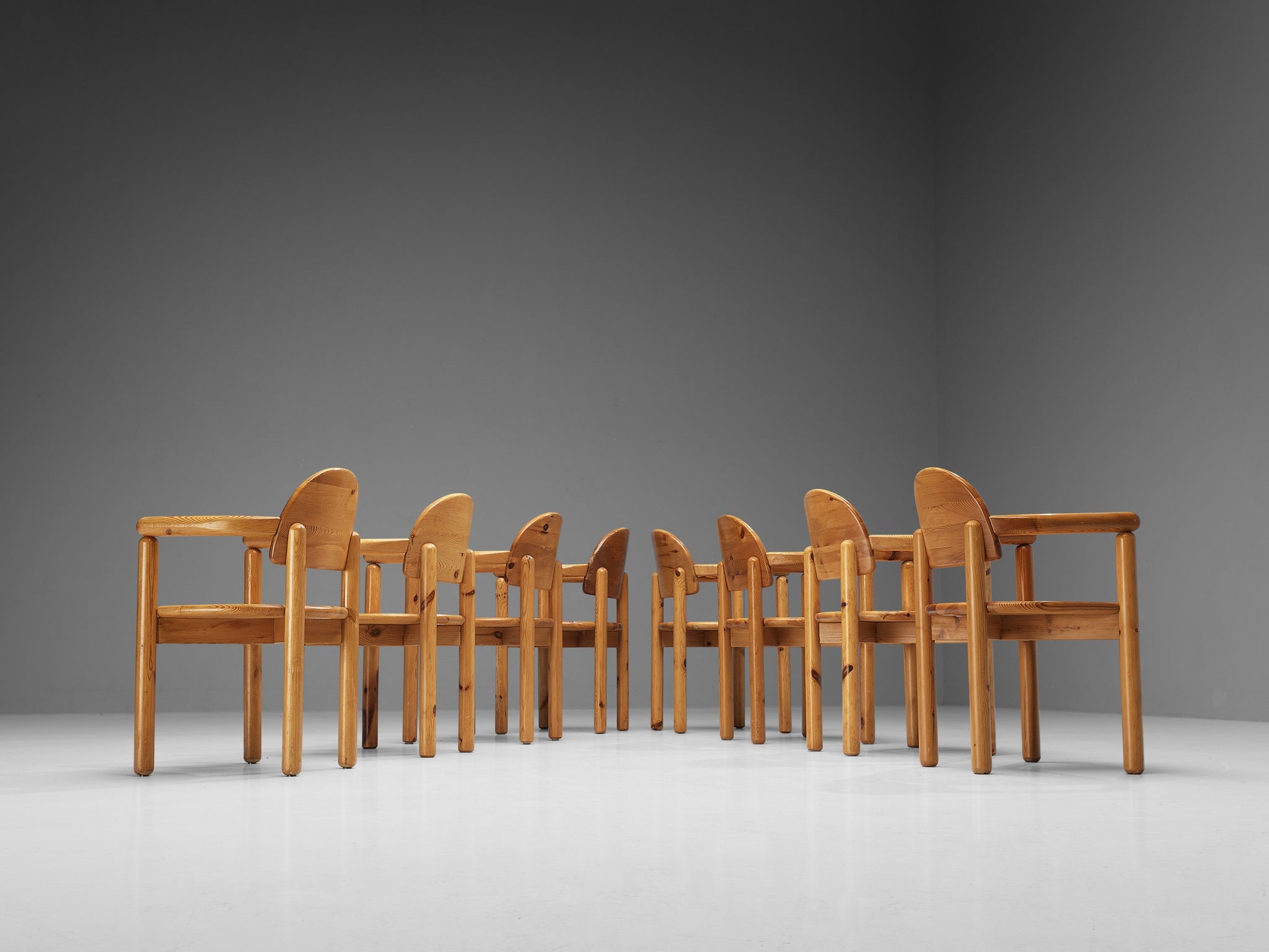 Rainer Daumiller Set of Eight Armchairs in Solid Pine seating Morentz