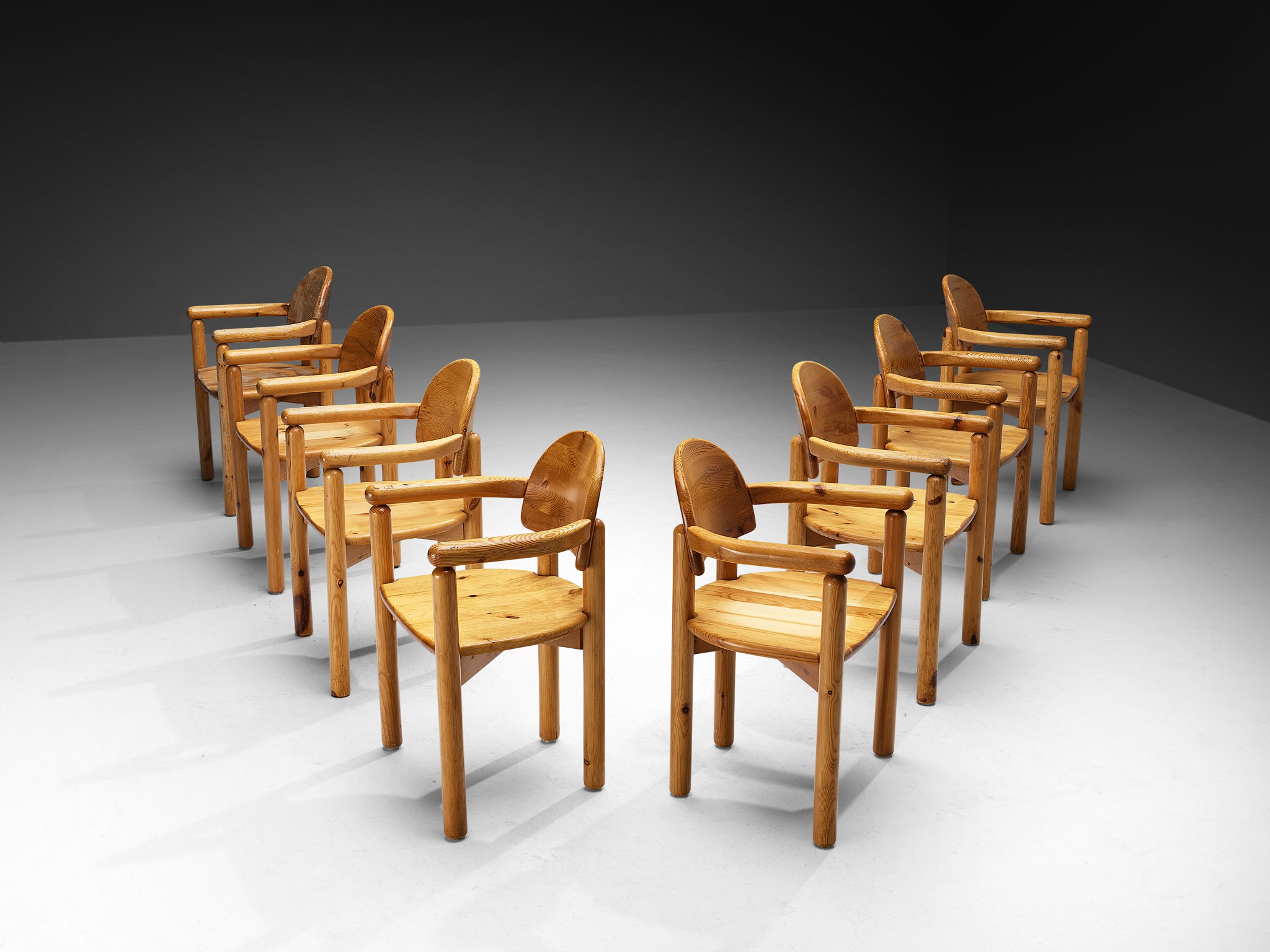 Rainer Daumiller Set of Eight Armchairs in Solid Pine Seating Morentz