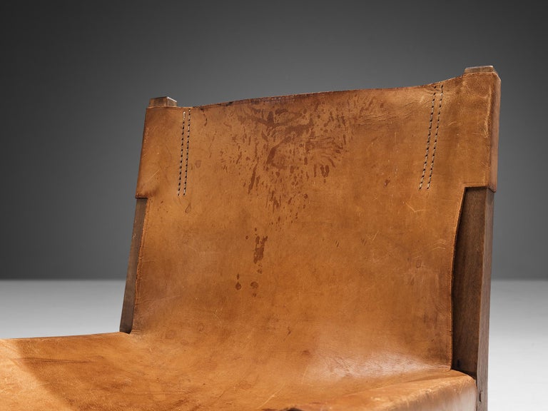 Paco Muñoz Pair of 'Riaza' Hunting Children's Chairs in Walnut and Leather