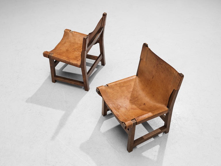 Paco Muñoz Pair of 'Riaza' Hunting Children's Chairs in Walnut and Leather