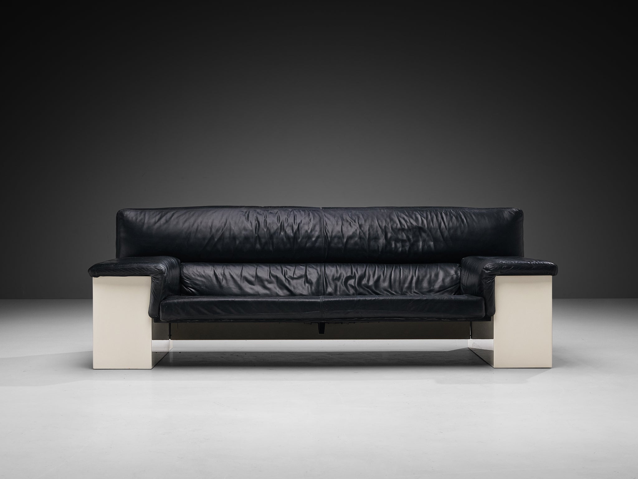 Cini Boeri for Knoll 'Brigadier' Three Seater Sofa in Black Leather Seating Morentz