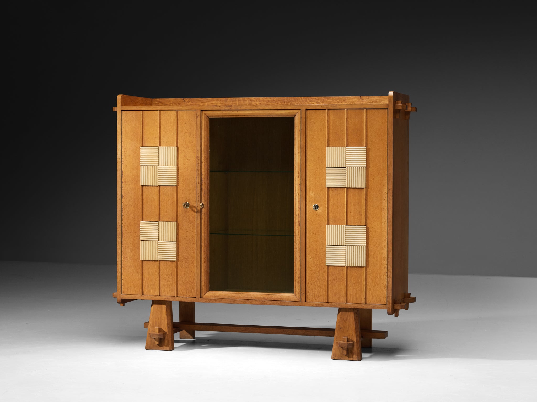 Belgian Cabinet in Solid Oak and Glass