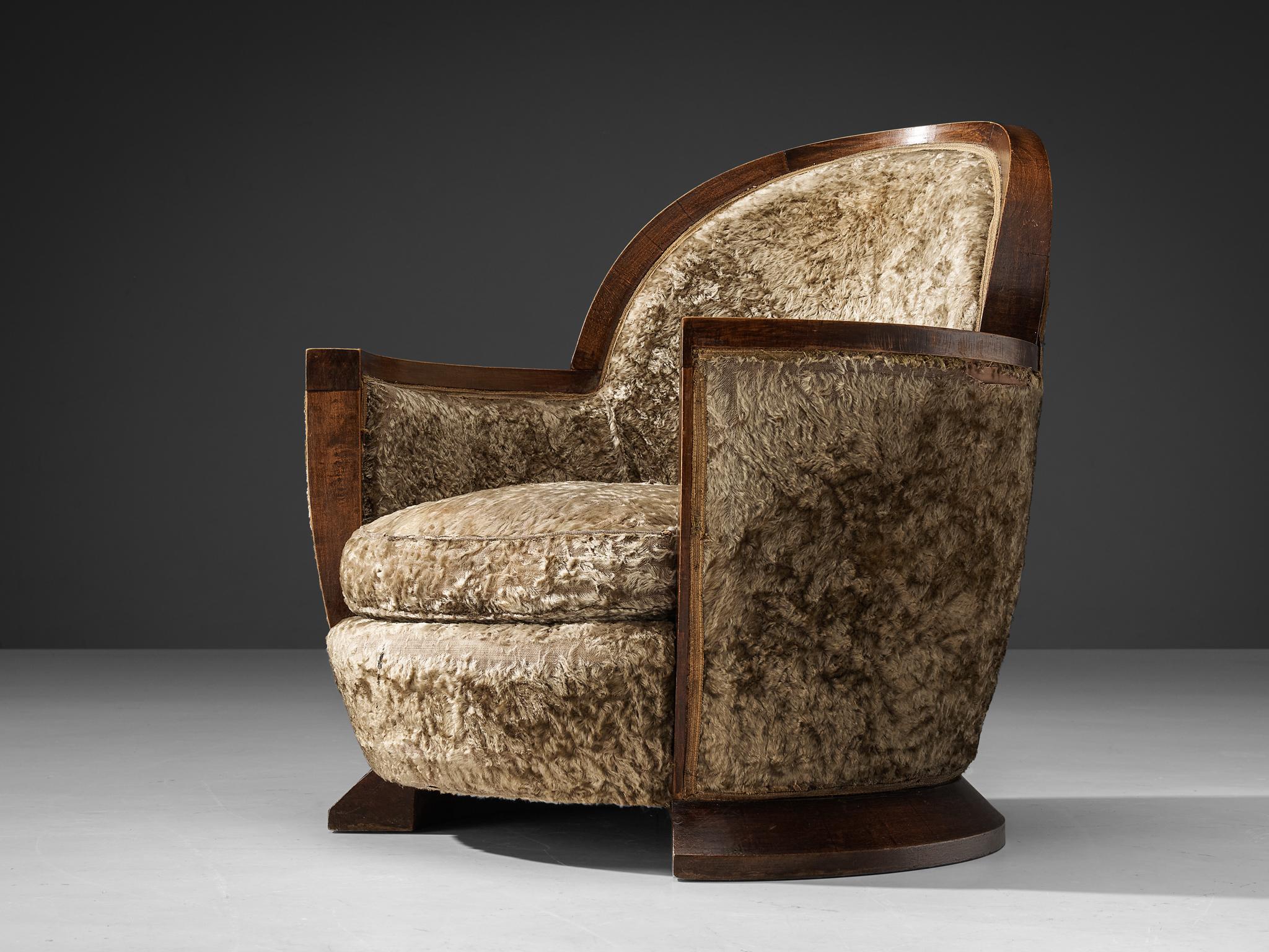 Gabriel Englinger Art Deco Lounge Chair in Velvet Upholstery