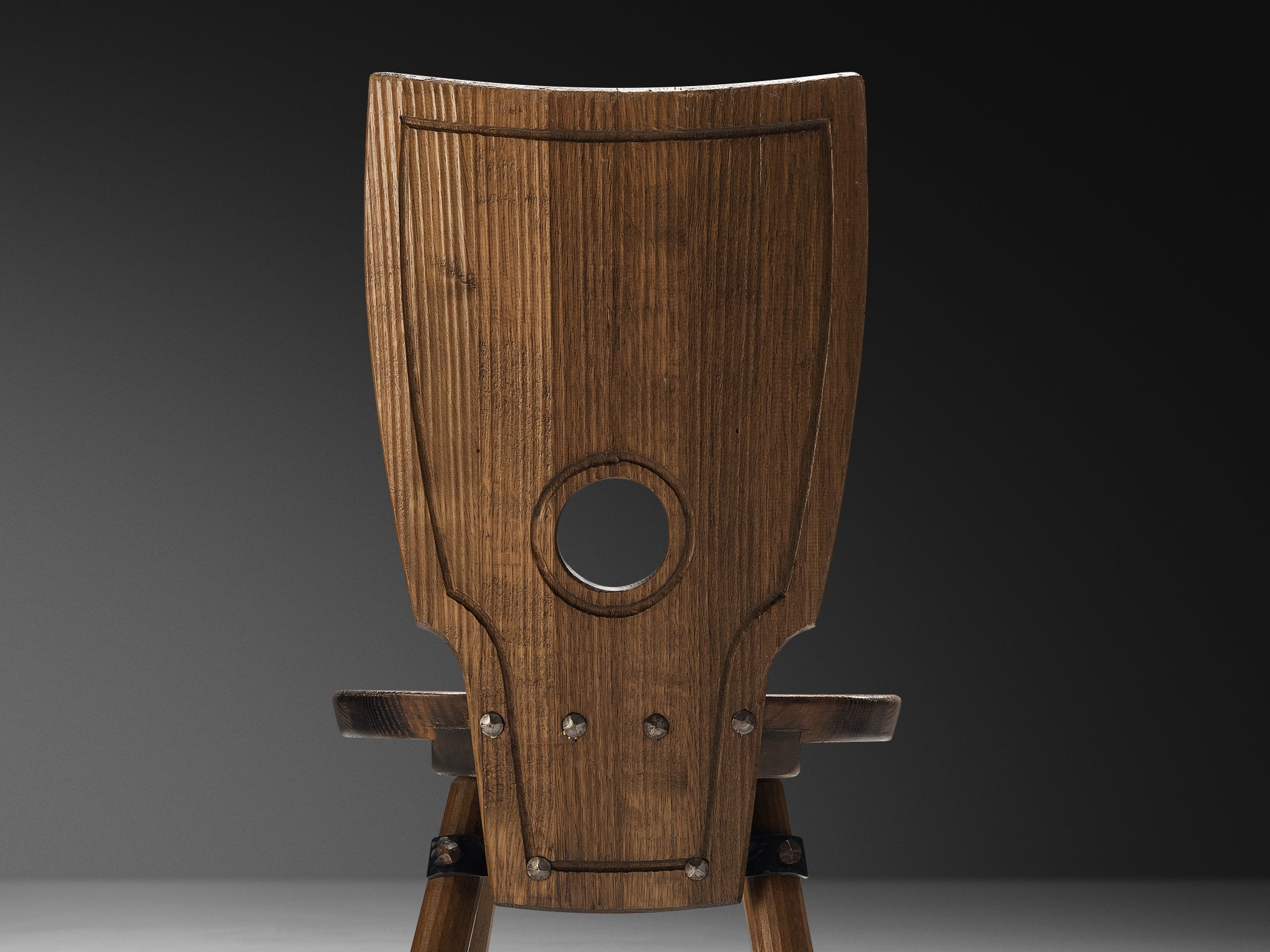 Rustic French Dining Chair in Solid Oak and Iron Seating Morentz
