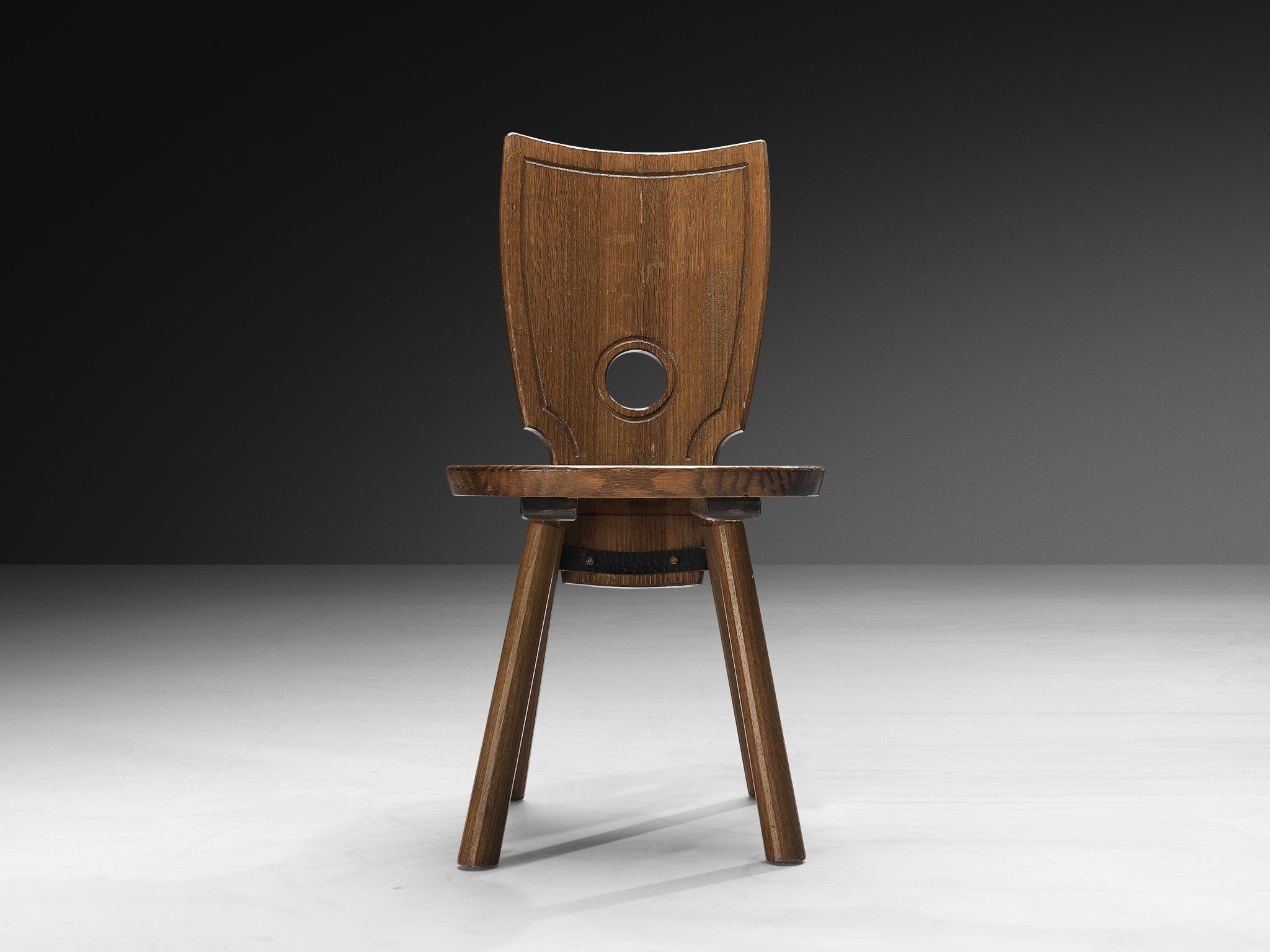 Rustic French Dining Chair in Solid Oak and Iron Seating Morentz