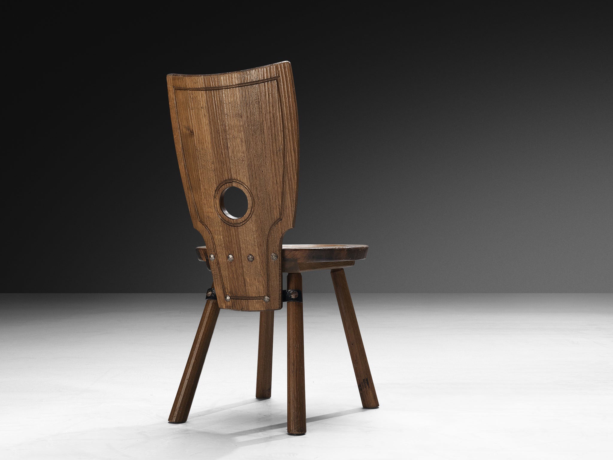 Rustic French Dining Chair in Solid Oak and Iron Seating Morentz