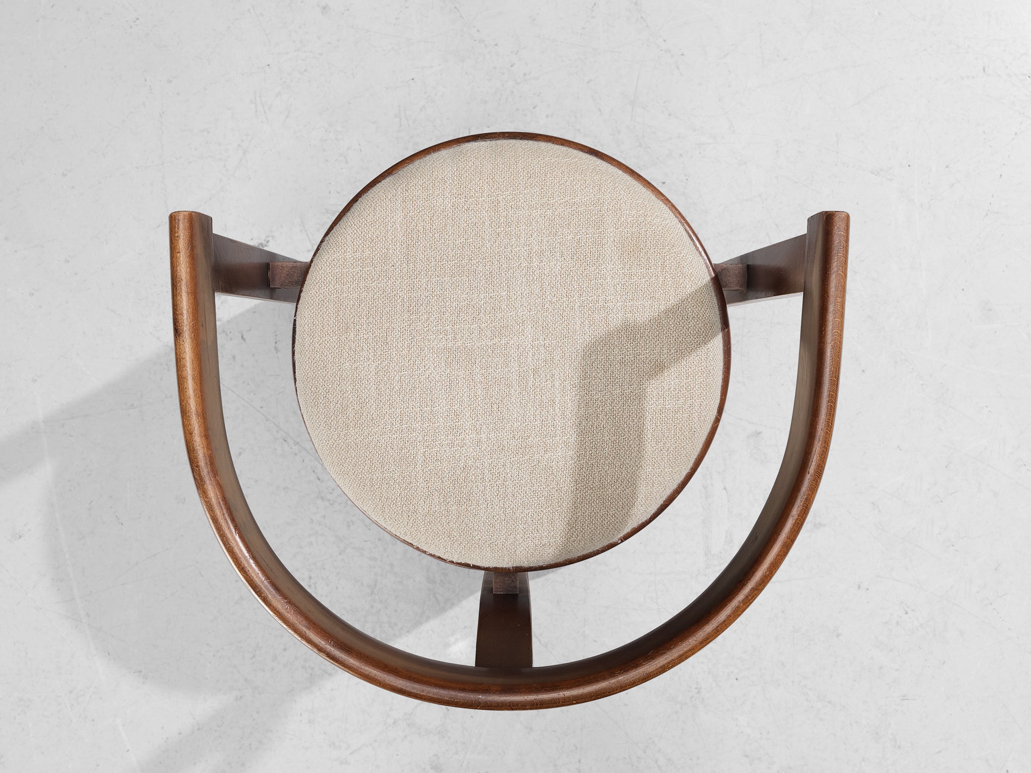 Italian Set of Six Dining Chairs in Stained Wood and Off-White Upholstery Seating Morentz