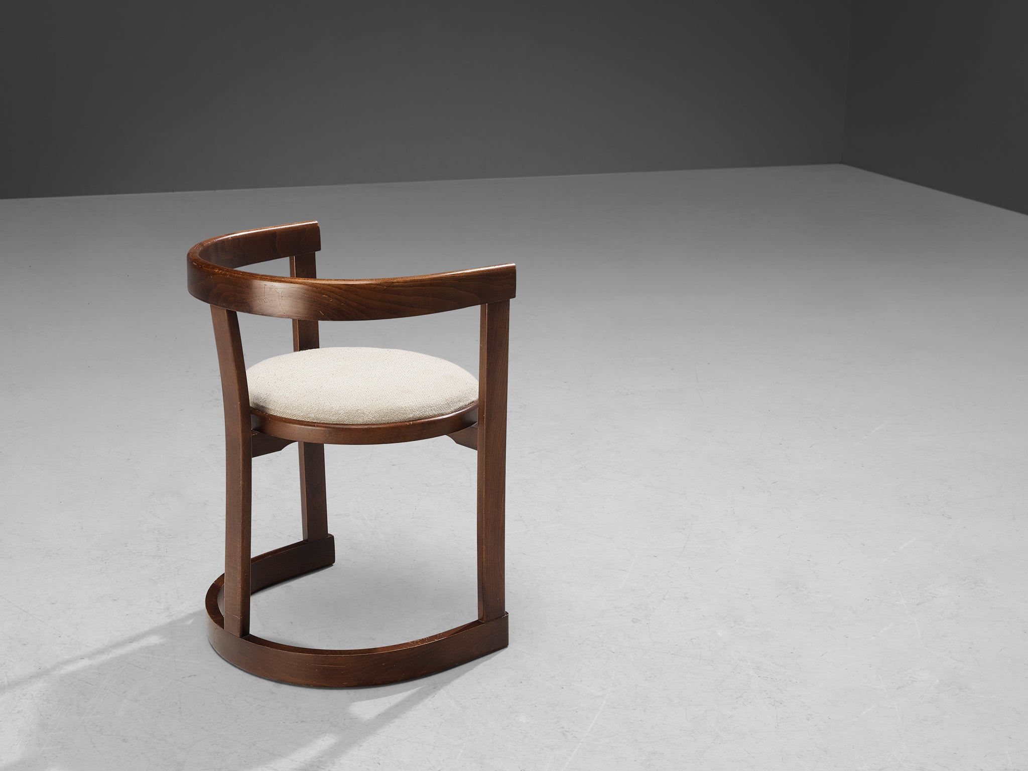 Italian Set of Six Dining Chairs in Stained Wood and Off-White Upholstery Seating Morentz