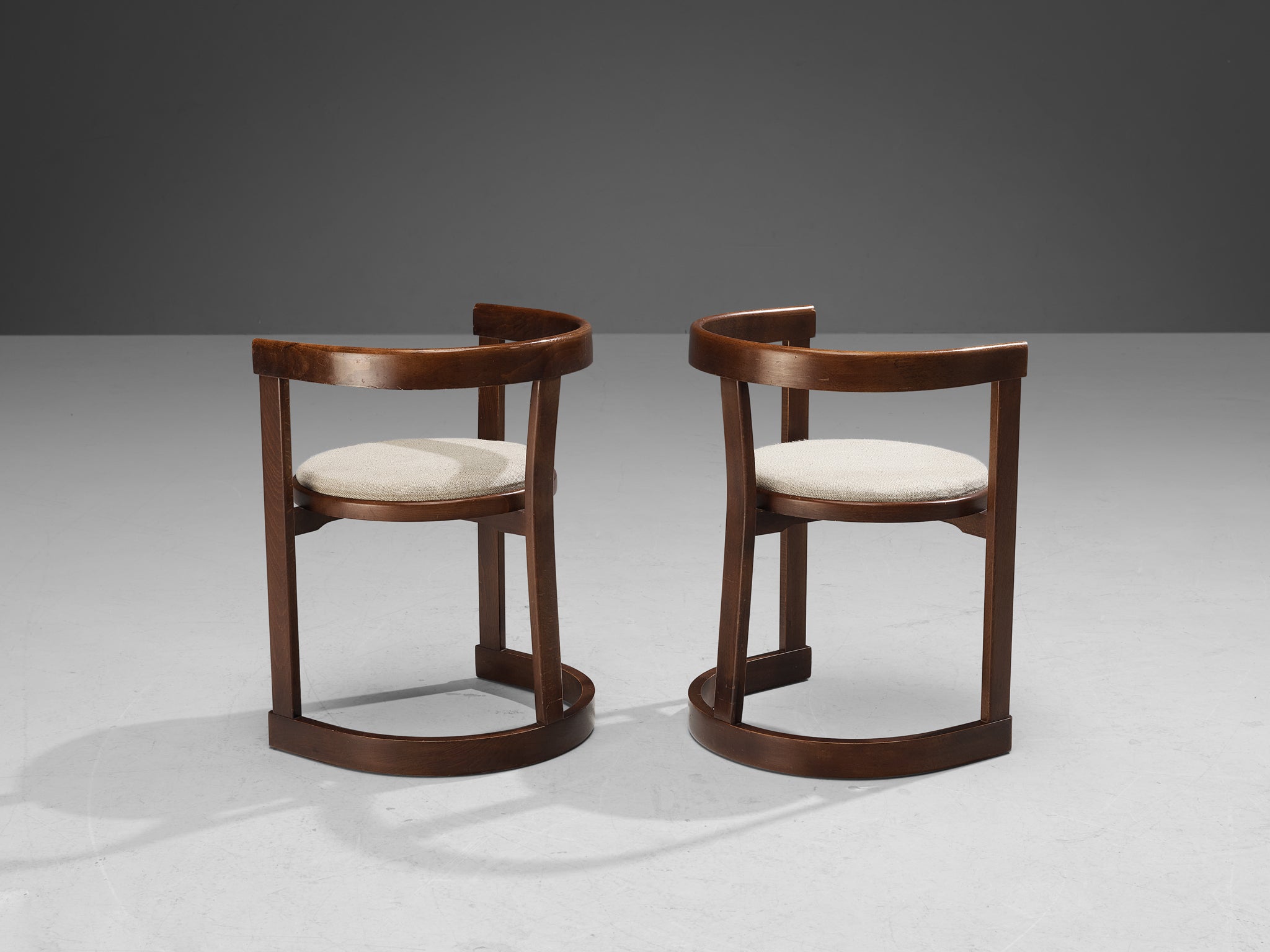 Italian Set of Six Dining Chairs in Stained Wood and Off-White Upholstery Seating Morentz